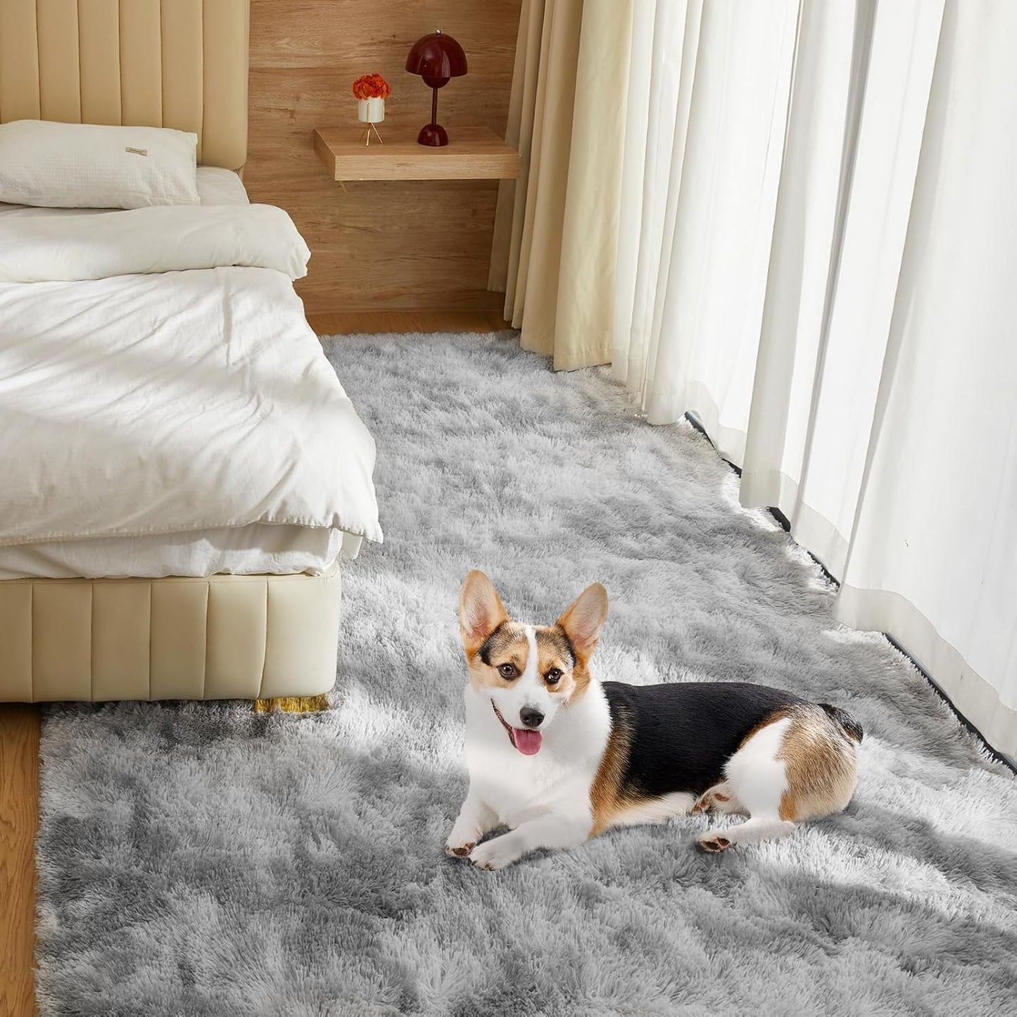 Ultra Soft Rug for Living Room, 6X9 Fluffy Shag Area Rug for Bedroom, Modern Shaggy Carpets Fuzzy Rug for Teens Dorm Nursery Home Decor Aesthetic, Upgrade Anti-Skid Durable, Tie-Dyed Light Grey