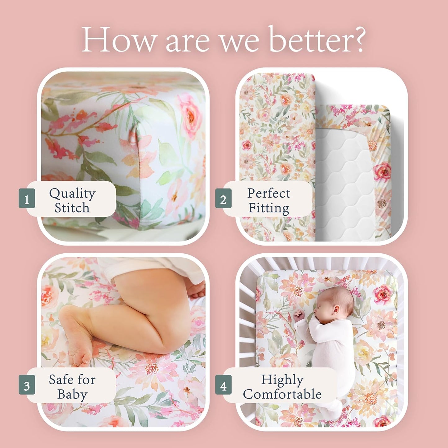 Baby Girls Crib Sheets | 2 Pack Floral Ultra-Soft Bedding for Crib Mattress and Toddler Beds |Blended Cotton Fitted Crib Sheet for Baby Girls Comfort and Elegance by Max&So