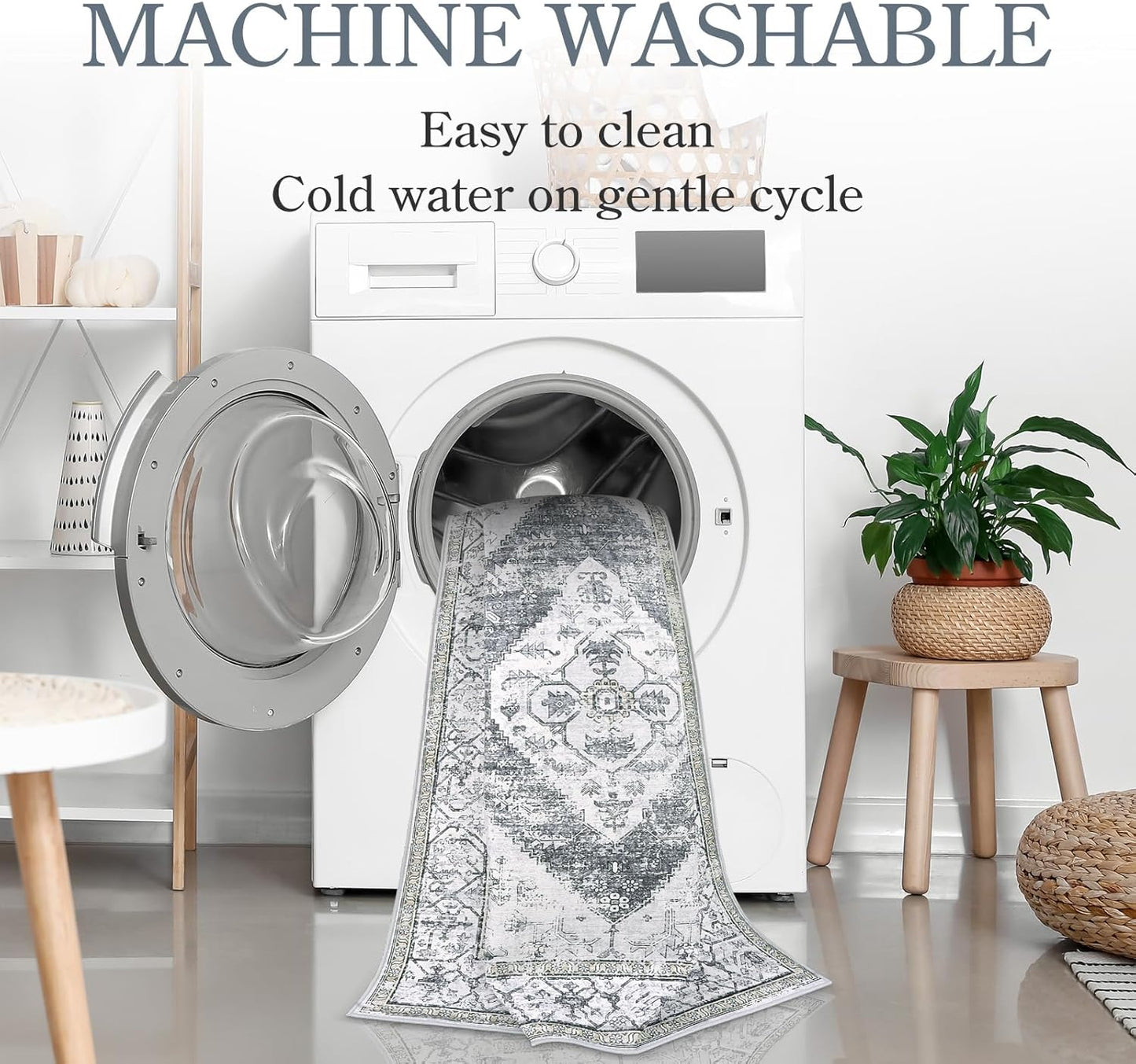 Lahome Boho Small Rug - 2x5 Non-Slip Washable Laundry Room Rug, Lightweight Hallway Rugs Indoor, Oriental Distressed Print Carpet Runners for Bedroom Kitchen Bathroom