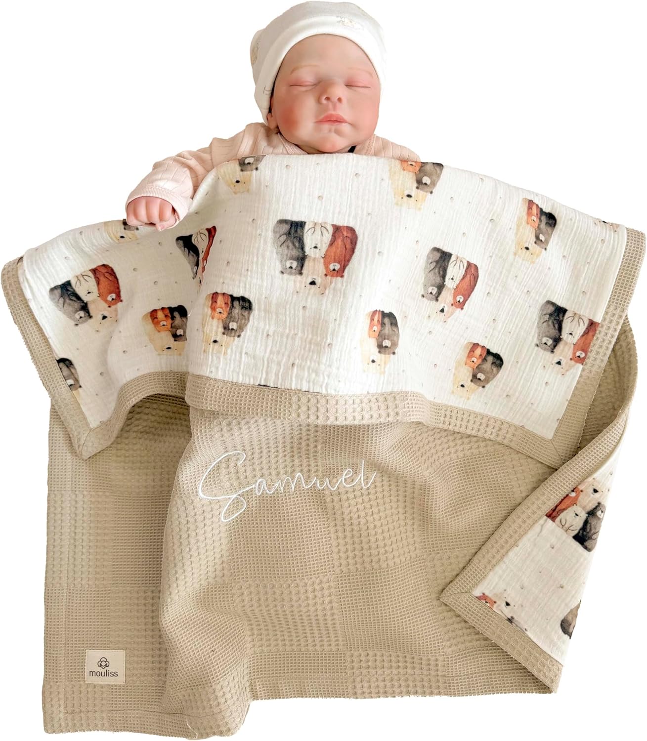 Personalized Baby Blanket with Name – Handmade 100% Organic Cotton Newborn Gift | Custom Knit Blanket for Boys, Girls, Kids & Baby Showers