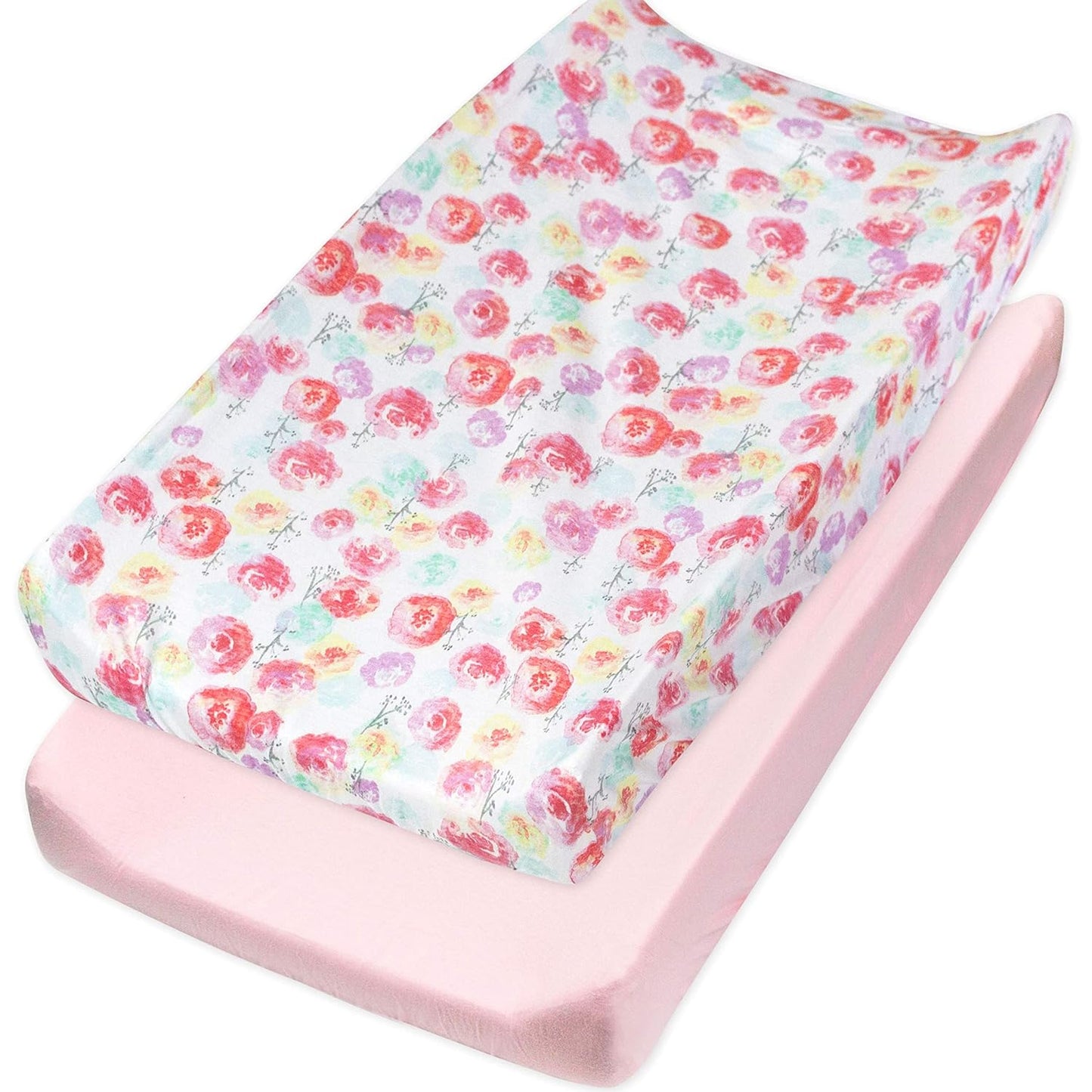 HonestBaby Organic Cotton Changing Pad Covers (Set of Two), Rose Blossom/Pink, One Size