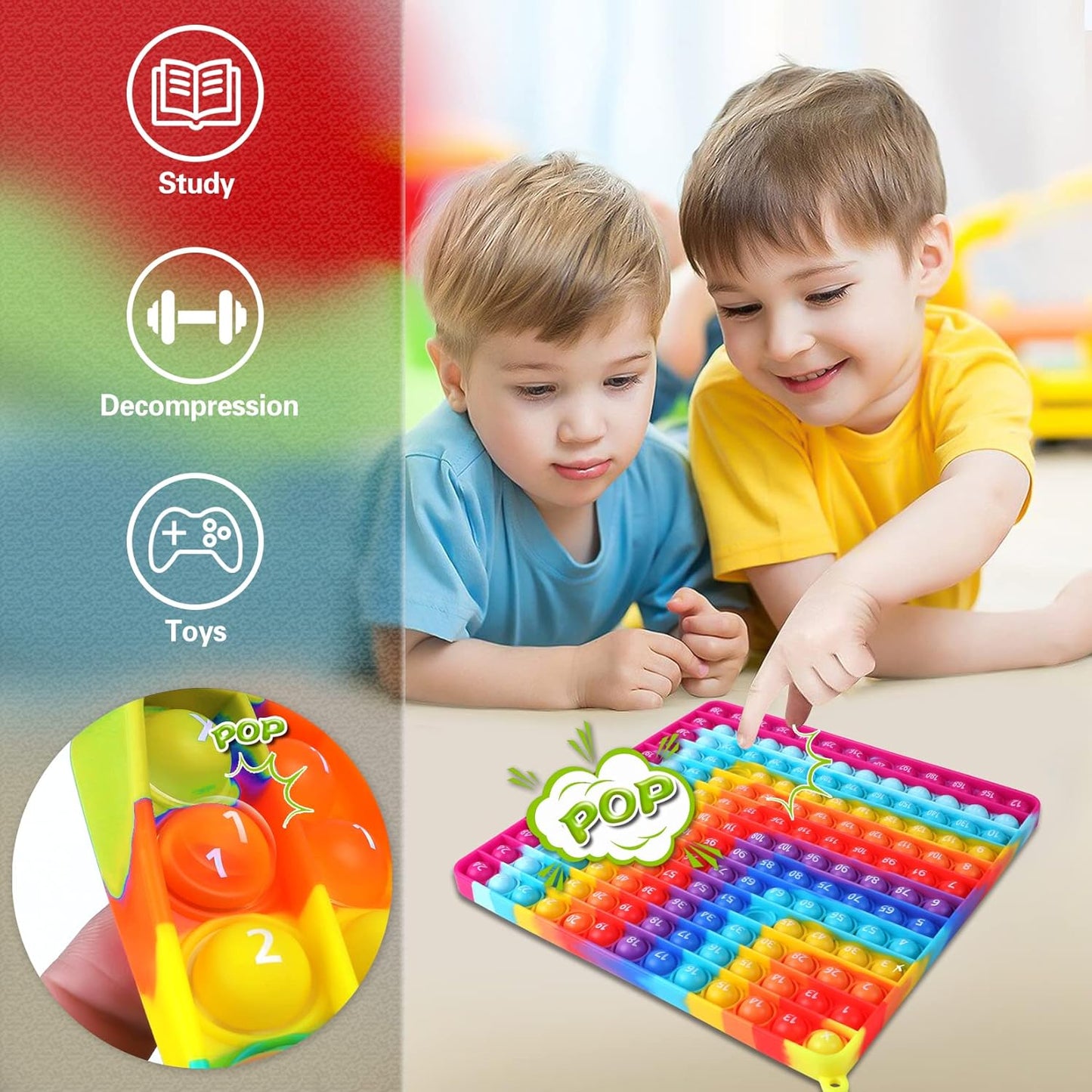 12 x 24 Max. Double Sided Multipication Games, Rainbow Square Math Toys 169bubbles Multiplication Pop for Teachers to Create Various Multiplication Formulas