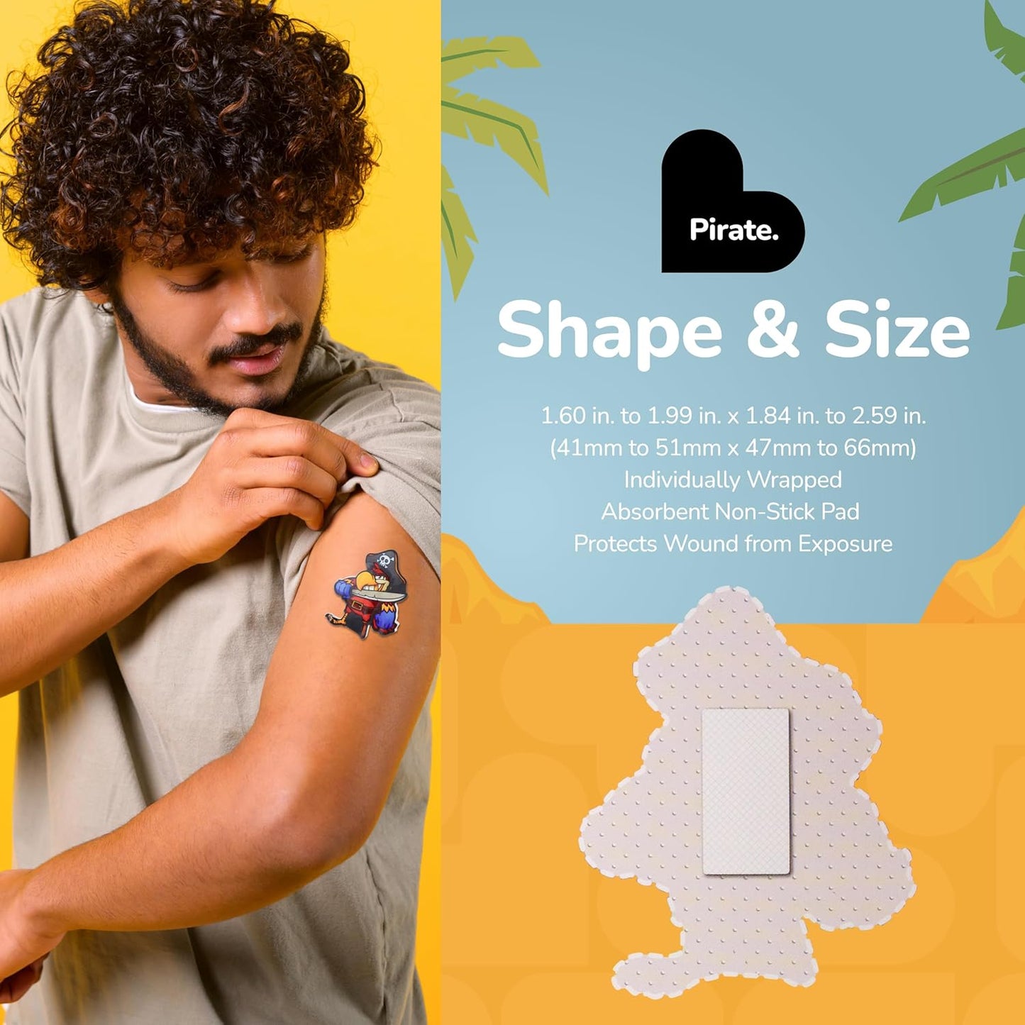 BioSwiss Bandages, Pirate Shaped Self Adhesive Bandage, Latex Free Sterile Wound Care, Fun First Aid Kit Supplies for Kids and Adults, 24 Count