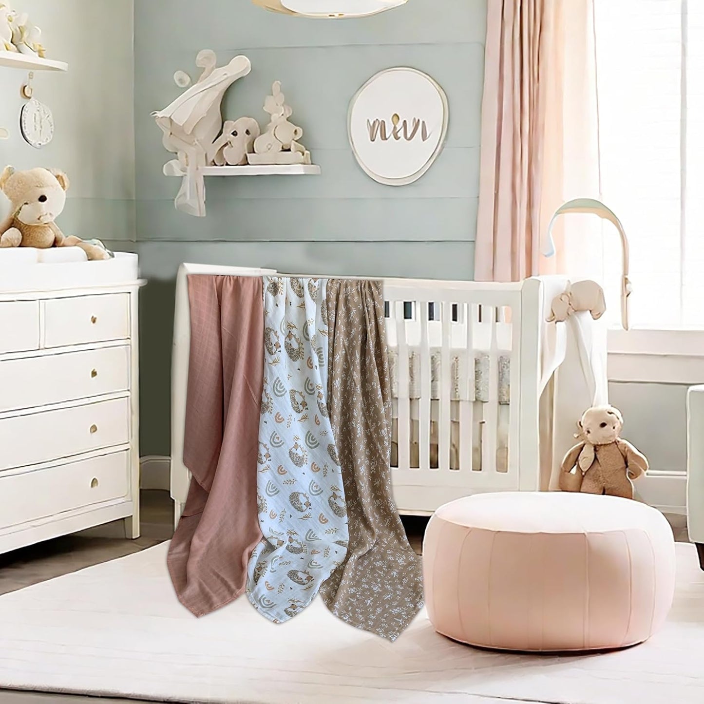 Muslin Swaddle Blankets for Newborn – 3 Pack Large 47"x47" Receiving Blankets – Soft, Breathable & Gentle – Unisex Pastel