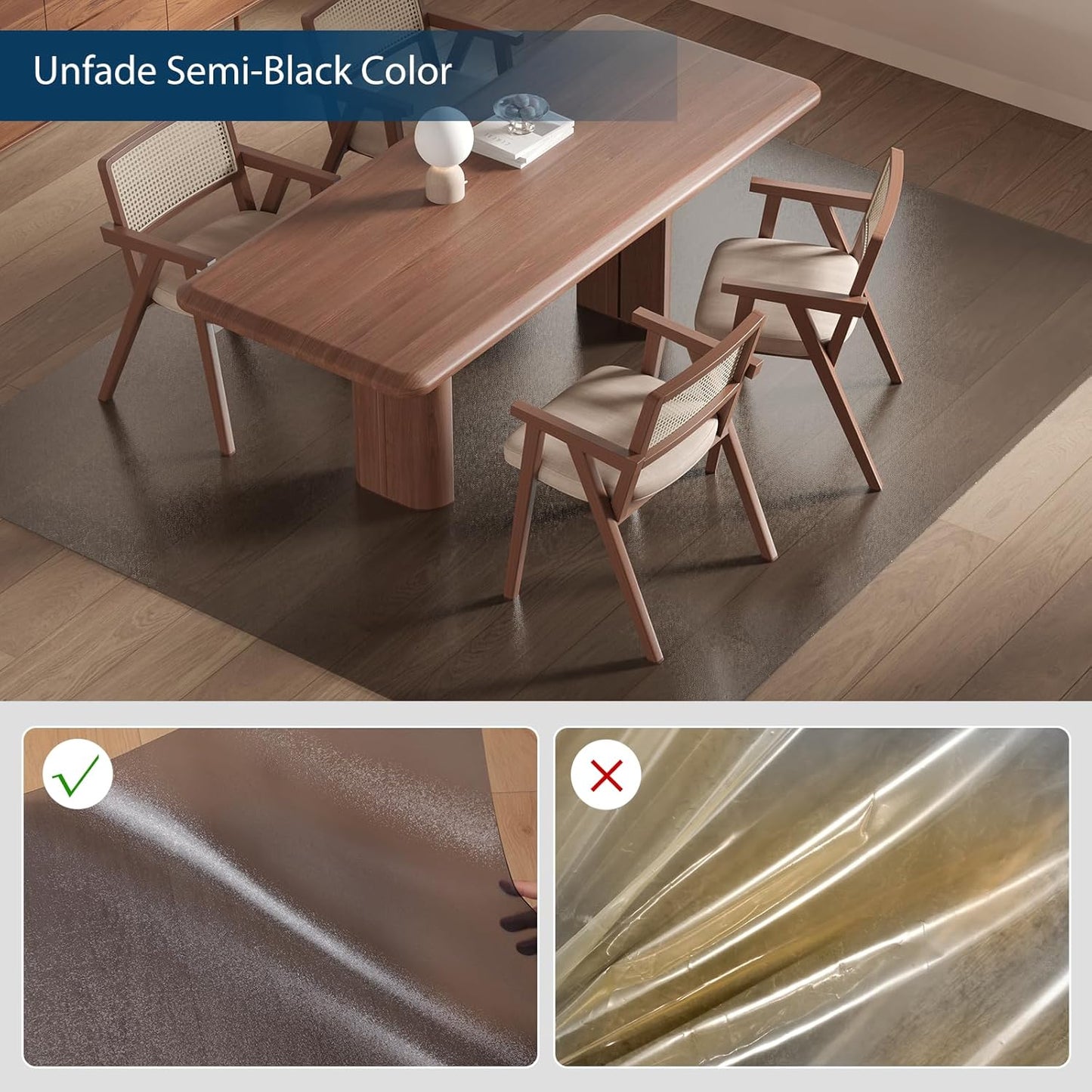 Area Mat for Hard Floors, 4'×6' Semi-Clear Black Vinyl Floor Protector for Under Dining Table, Waterproof Non-Slip Plastic Rug, Splat Mat for Under High Chair