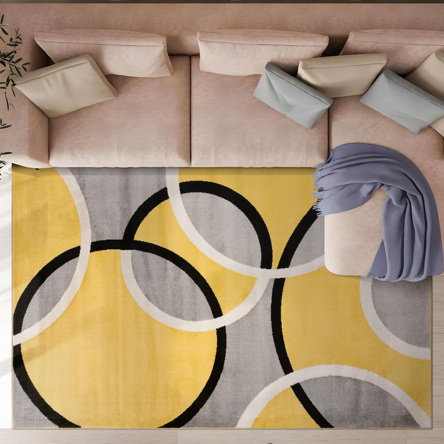 Rugshop Contemporary Abstract Circles Easy Maintenance for Home Office,Living Room,Bedroom,Kitchen Soft Area Rug 10' x 14' Yellow