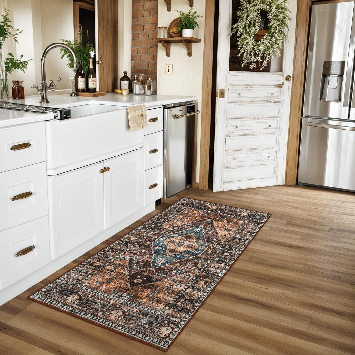 Lahome 2x4 Washable Entryway Runner Rug - Non-Slip Ultra-Thin Stain Resistant Kitchen Rugs, Oriental Print Carpet Runner for Hallway Bedroom Laundry Room