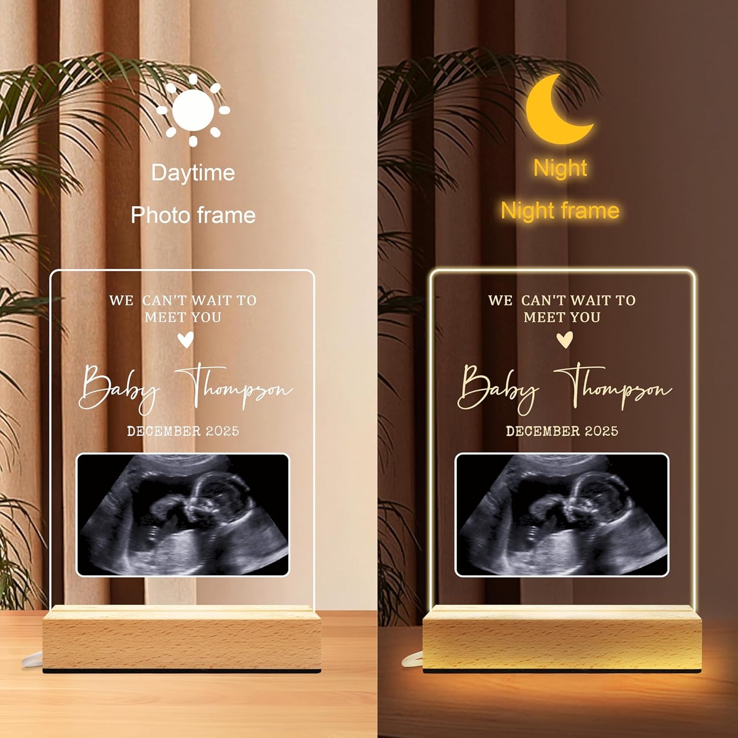 Personalized First Time Parents Gifts for Mom, Custom Ultrasound Picture Frame for Pregnant Announcement, Anniversary Mothers Day Gifts for Mom from Kids, Customized Acrylic Plaque Night Light