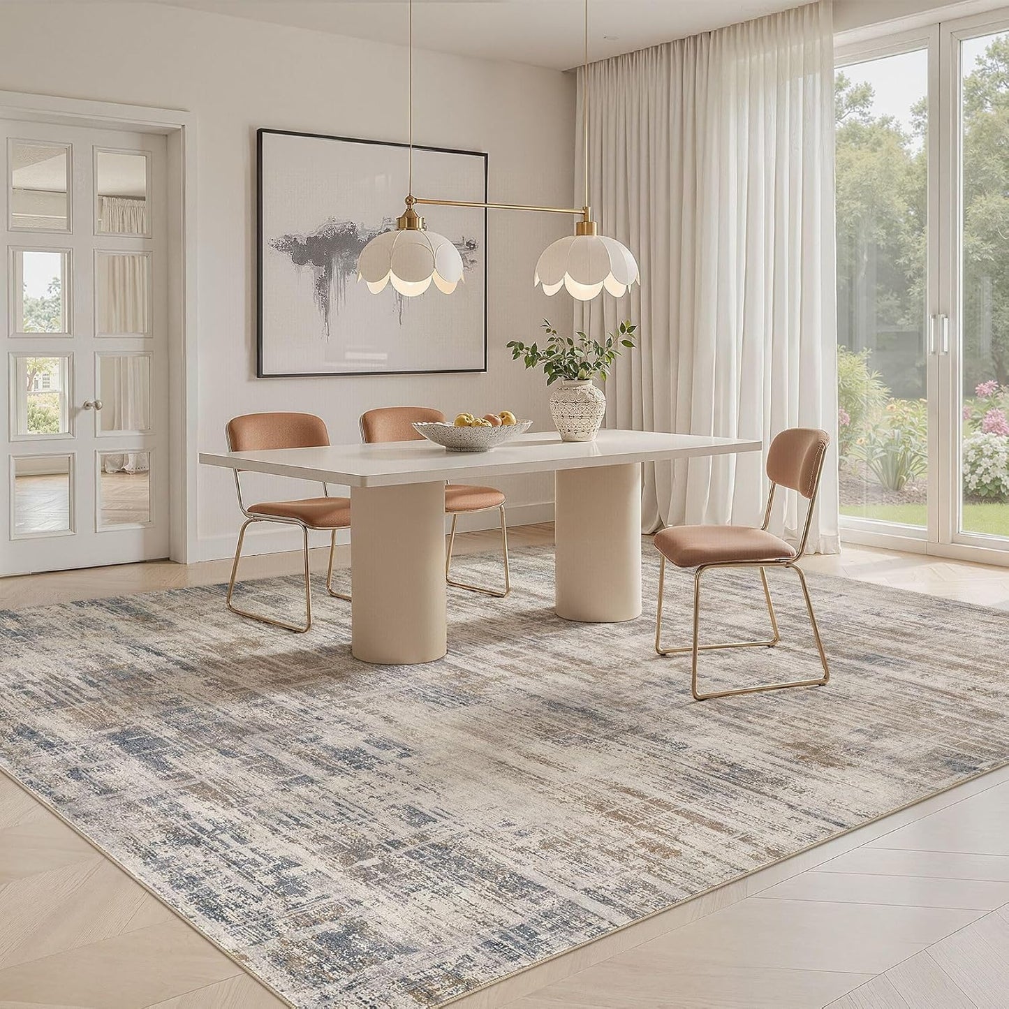 Area Rug for Living Room: 6x9 Washable Neutral Abstract Modern Soft Rugs Non Slip Indoor Floor Stain Resistant Large Carpet for Bedroom Dining Room Office Nursery - Brown