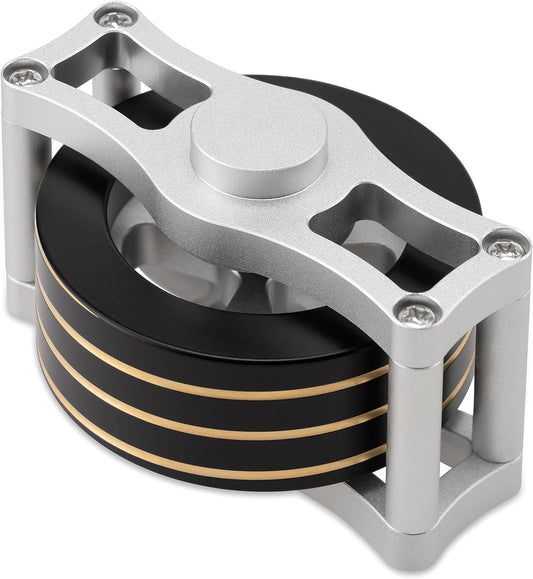 Brass Kinetic Spinning Top, Desk Fidget Toy for Adults, Stress Relief Toy for Office, Black