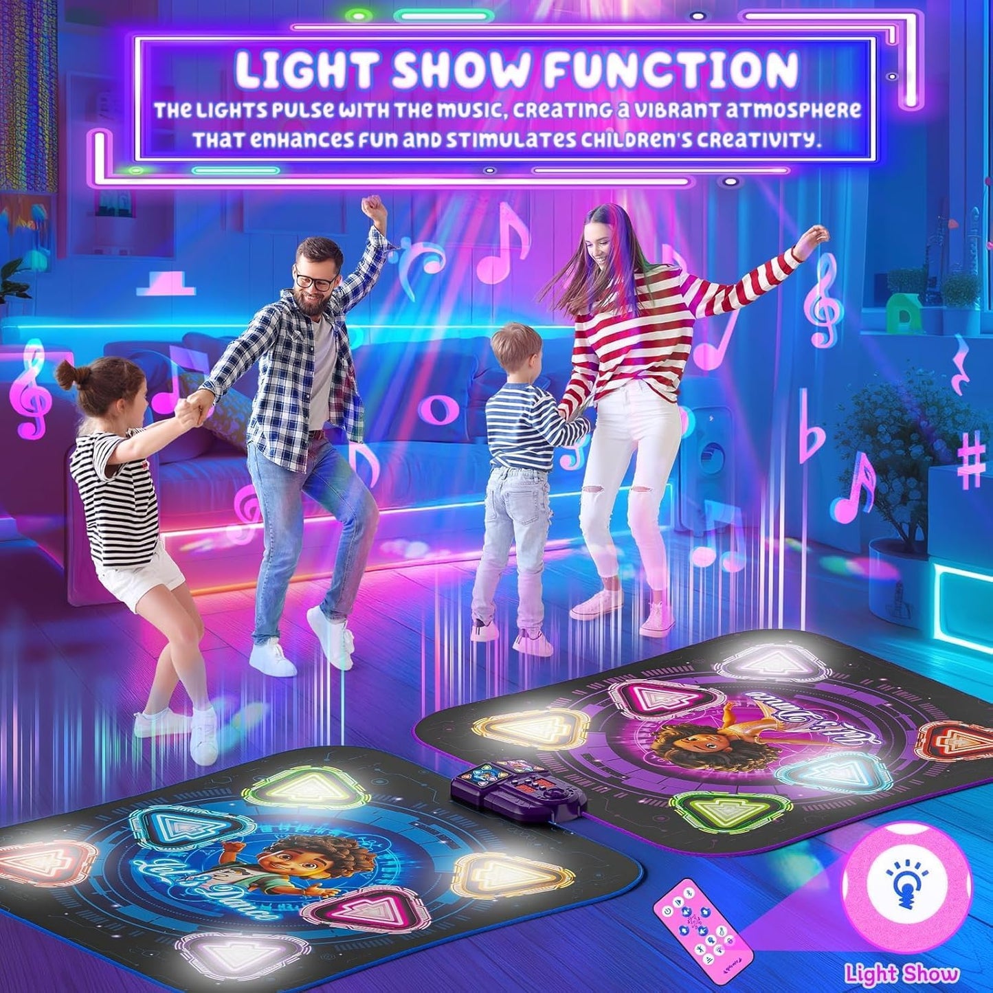 Dance Mat, 2025 Rechargeable Light-Up 2-Player Opposing Dance Pad with Bluetooth, 12-Button Music Dancing Toy, Christmas Birthday Gift for 3-12 Year Old Boys Girls