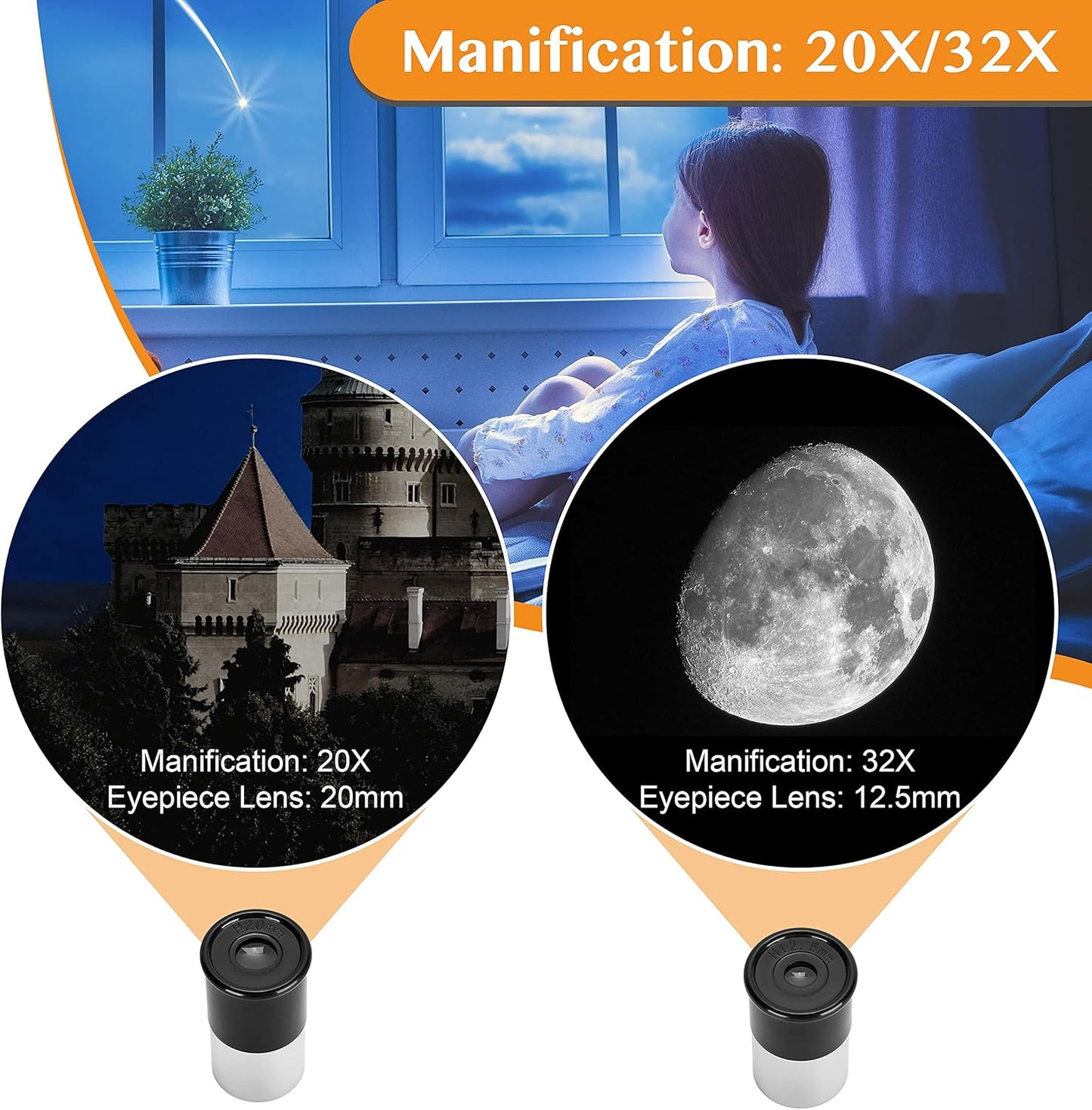 AOMEKIE Telescopes 40/400 with Tabletop Tripod 2 Eyepieces Portable Telescopes for Astronomy Beginners with Finderscope and Compass,Space, Gifts