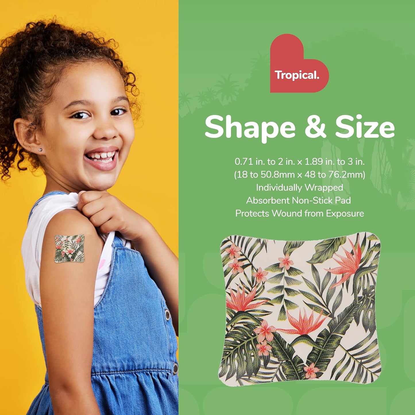 BioSwiss Bandages, Assorted Size Tropical Print Self Adhesive Bandage, Latex Free Sterile Wound Care, First Aid Kit Supplies for Kids and Adults, 60 Count