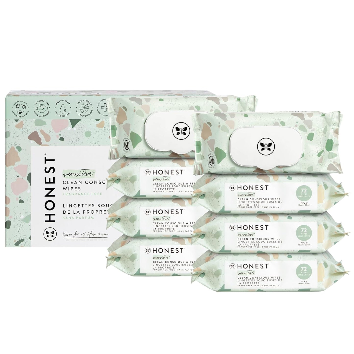 The Honest Company Clean Conscious Multi-Use Wipes | Hypoallergenic + Unscented for Sensitive Skin | Over 99% Water, Compostable, Plant Based, Baby Wipes | Geo Mood, 576 Count