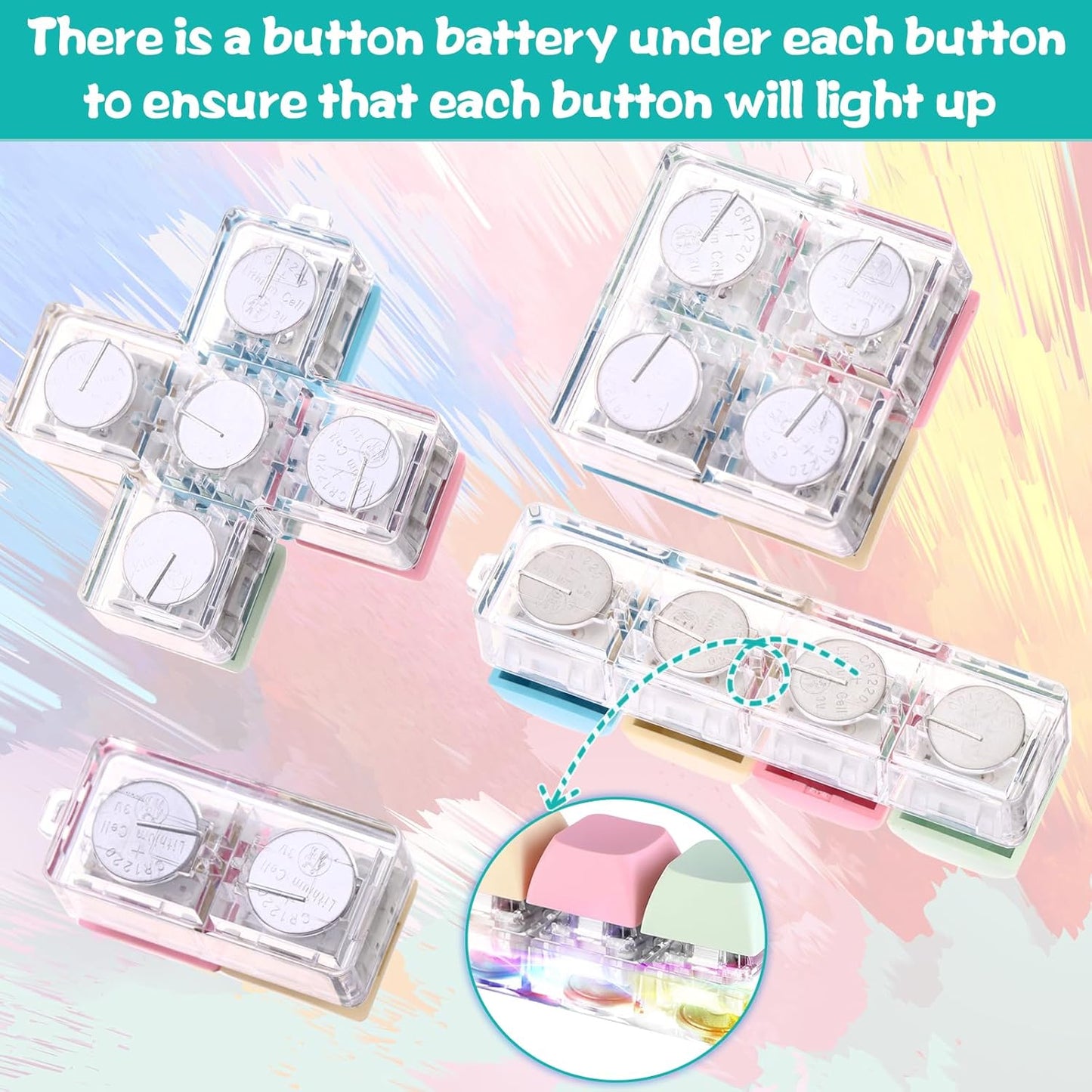 4 Pcs Keyboard Fidget Keychain Decompression Toys Keyboard Fidget Clicker Finger Keyboard Toys,Fidget Keychain with LED Light Stress Relief Keyboard,Keyboard Clicker for Gifts to Pass The Boring Time