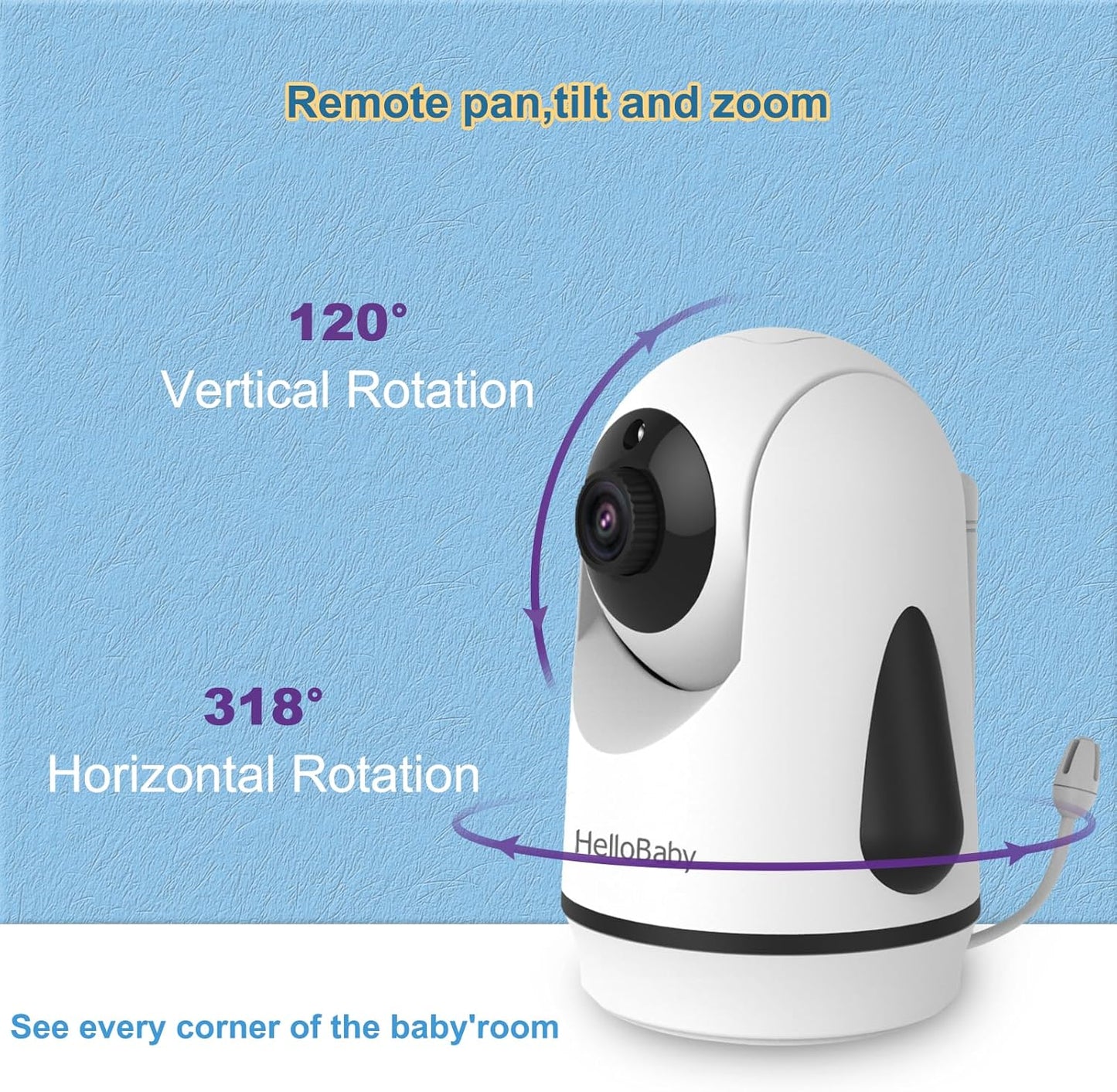 HelloBaby Video Baby Monitor with 2 Cameras and 5 Inch Split Screen Display, Remote Control Cameras with Night Vision and Temprature Monitoring