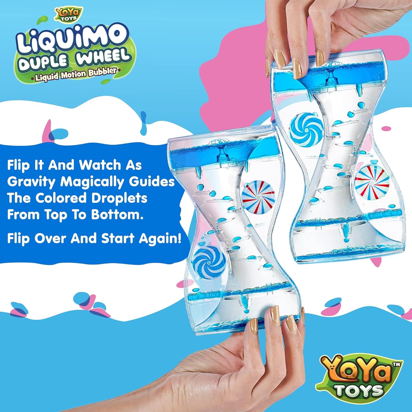YoYa Toys Liquimo Liquid Motion Bubbler Duple Wheel for Kids - Satisfying Toys for Stress, Anxiety Relief, Autism - Fidget Toy Can Be Used As an Office Desk Toy Timer, Holiday Stocking Stuffers