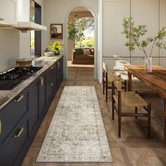 Machine Washable Kitchen Runner Rugs: 2'6"x8' Hallway Rug Non Slip Low Pile Stain Resistant Soft Carpet Runners for Hallways Indoor Entryway Kitchen Laundry Room Bedroom Farmhouse
