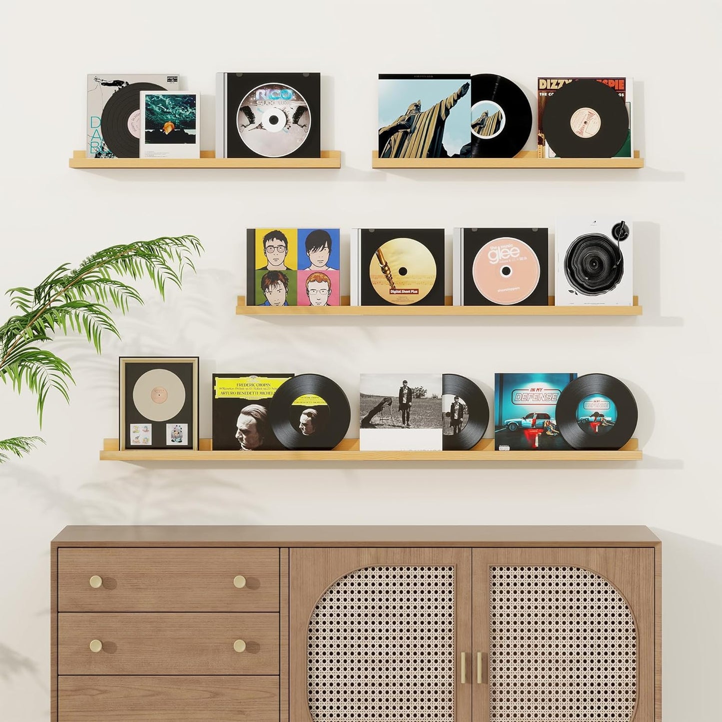 Picture Ledge Shelf, Solid Pine Wood Floating Shelves Set of 2, 36 Inches Nursery Book Shelves for Toys Storage, Kids Bookshelf Wall Mounted for Living Room Bedroom Decor Books Photo Frames, Natural