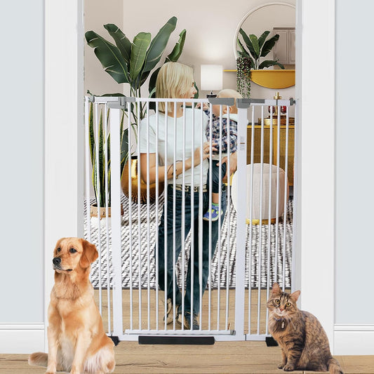 51 Inch Extra Tall Baby Gate Auto Close Cat Gate Adjustable 29.92"-43" Wide Pressure Mounted Pet Gate for Doorways,Stairs, House (White, 51.18 inch)