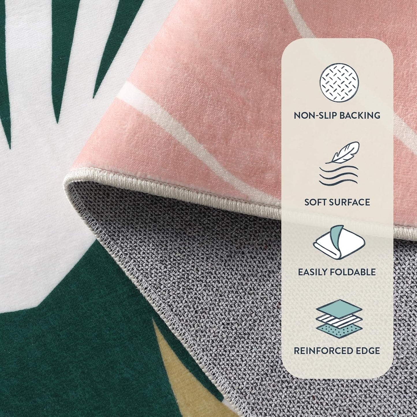 Lahome Area Rugs 4x6 Washable Soft Bedroom Rugs - Non-Slip Ultra-Thin Rugs for Entryway Stain Resistant Floor Rug, Boho Botanical Print Indoor Rug for Living Room Kitchen Office (4'x6',Green/Pink)