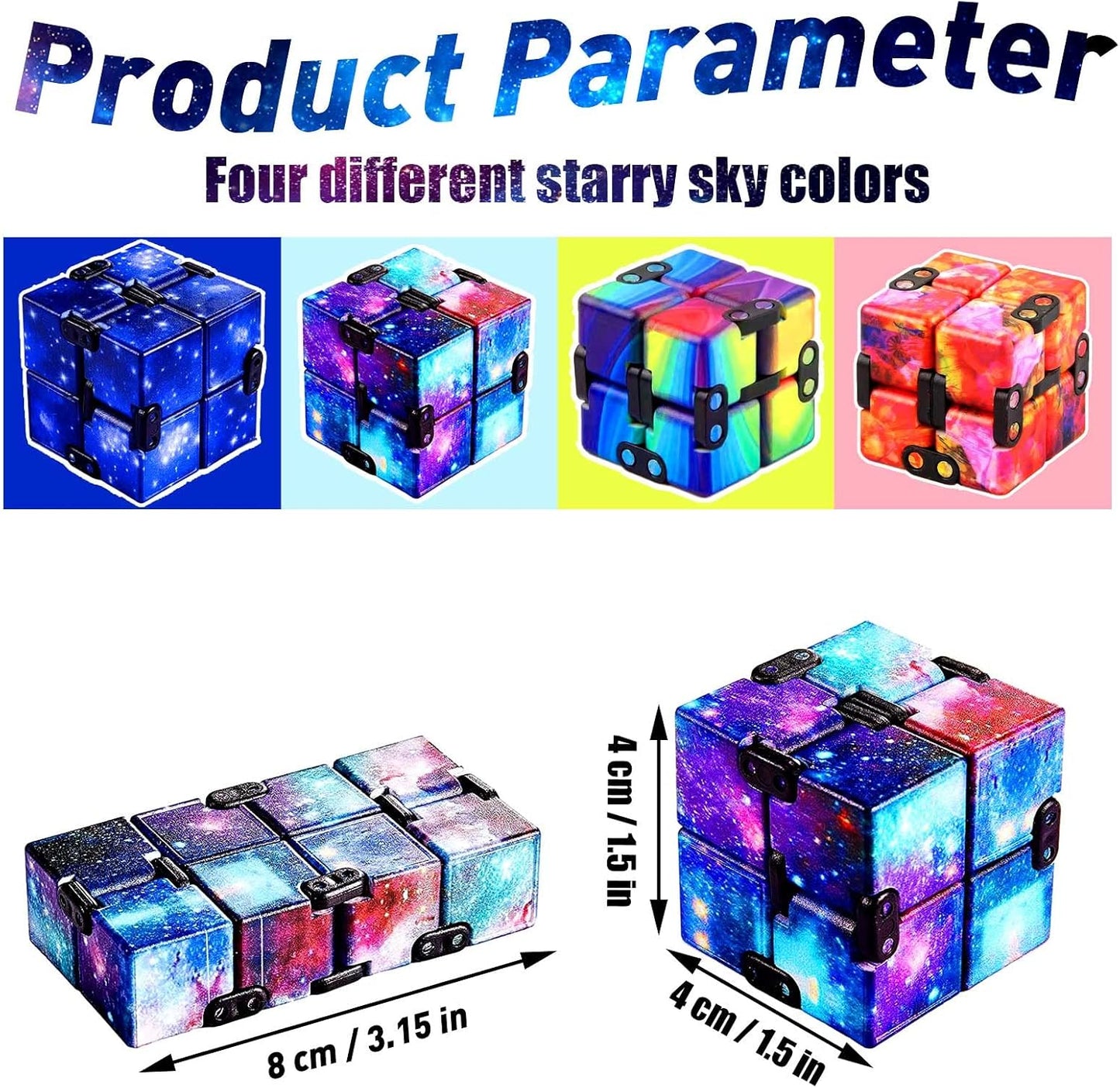 4 Pack Infinity Cube Fidget Toy, Fidgeting Game for Adults, Cool Mini Gadget Best for Stress and Anxiety Relief and Kill Time for ADD/ADHD/OCD A