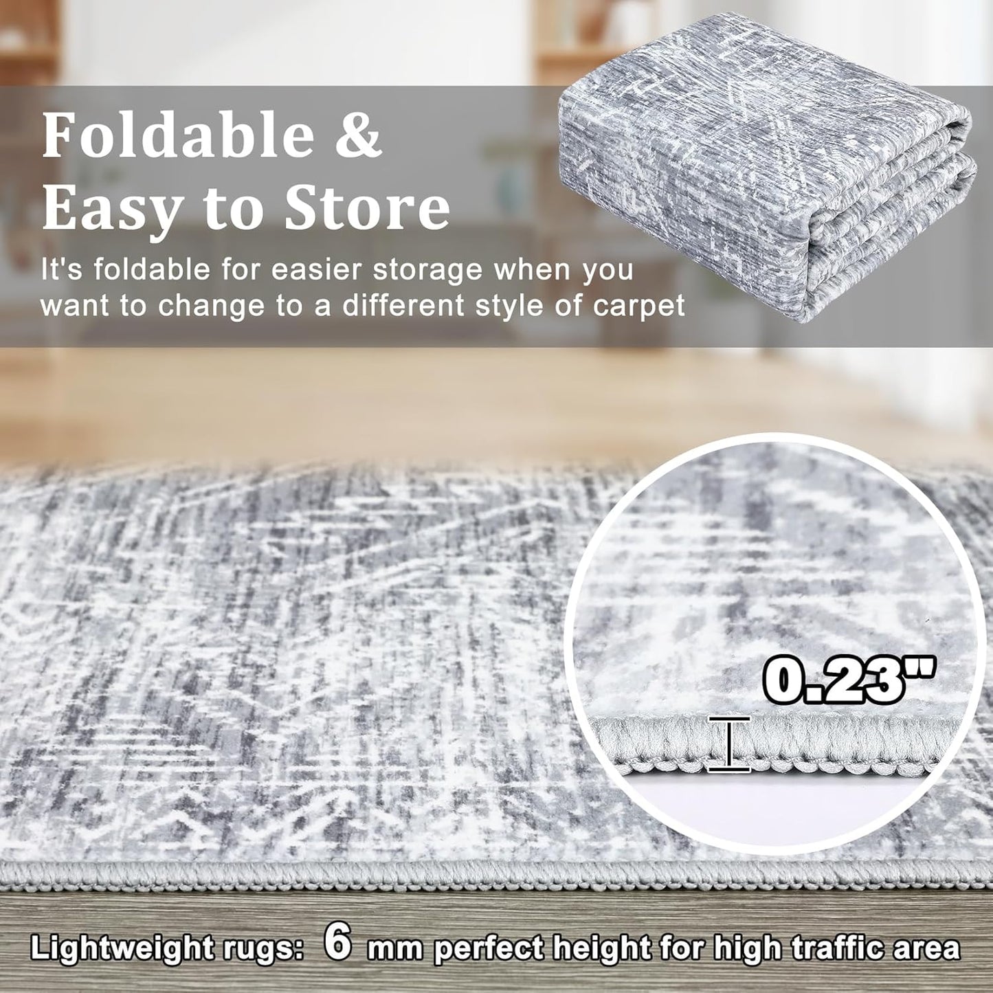 COZYLOOM 2x6 Runner Rug Hallway Modern Washable Distressed Accent Carpet with Non-Slip Backing, Ultra-Soft Contemporary Geometric Floor Mat for Living Room, Kitchen, Bedroom, Grey