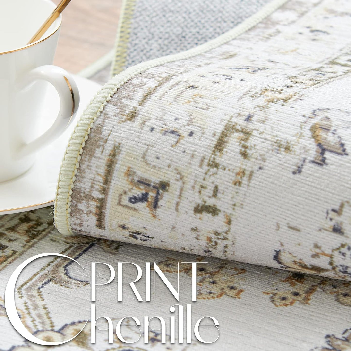 jinchan Hallway Runner Rug 3x8 Machine Washable Runner Rug Taupe Vintage Floral Design Non-Slip Low Pile Ultra-Thin for Kitchen Laundry Room Bedroom Farmhouse (3‘x8',Taupe)