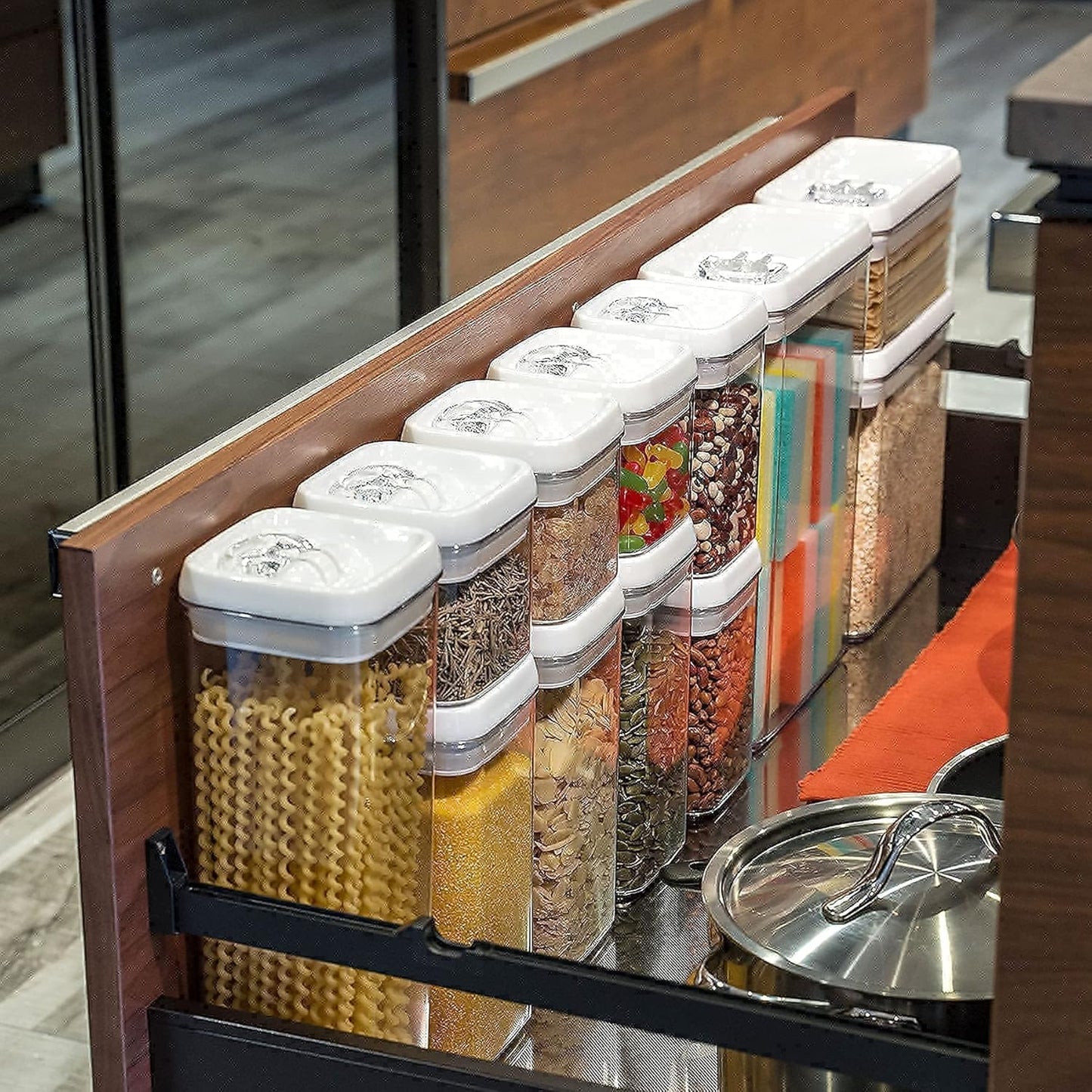 Felli Flip Tite Food Storage Container with Lid Airtight 4" Ring Seal Flip Top, Stackable Acrylic Canister Jar for Pantry Kitchen Counter, Snack Coffee Bean Granola Pet Treats Cracker Holder (1.3 qt)