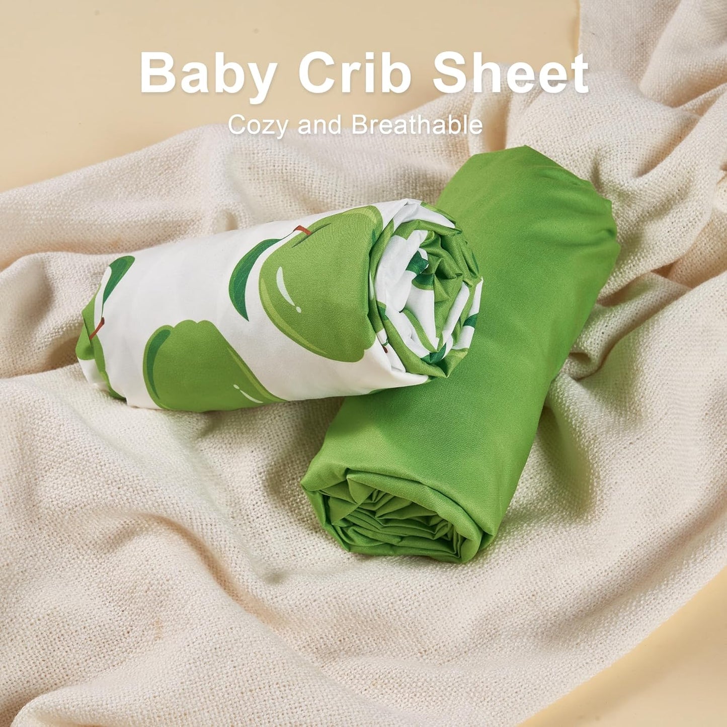 TILLYOU Baby Crib Sheets for Boys Girls, Super Soft Toddler Bed Sheets, 2 Pack Sheets for Standard Crib Mattress 28x52in, Green Apple