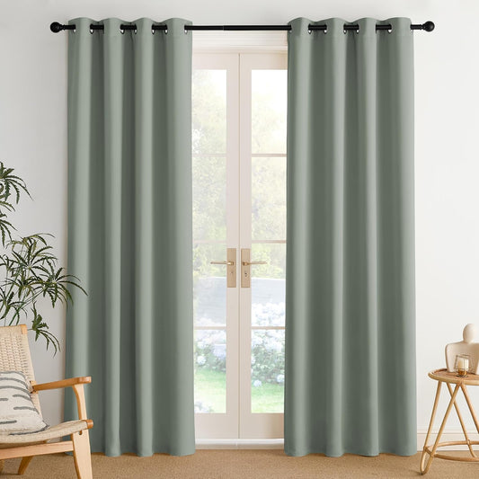 NICETOWN Sage Green Room Darkening Curtains 84 inches Long, Thermal Insulated Grommet Curtains, Chic Blackout Shades for Living Room, Bedroom, Patio, Window, Laundry - Stylish, 2 Panels, W52