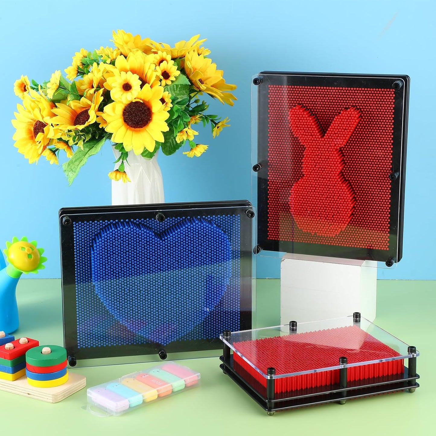 2 Pack Extra Large 3D Pin Art Board Toy 10 x 8 Inch Plastic Pin Art Board Sensory Toy Stress Relief Fidget Toy for Boys Girls Adult Creative Fidgets Christmas Birthday Gifts, (Red and Blue)