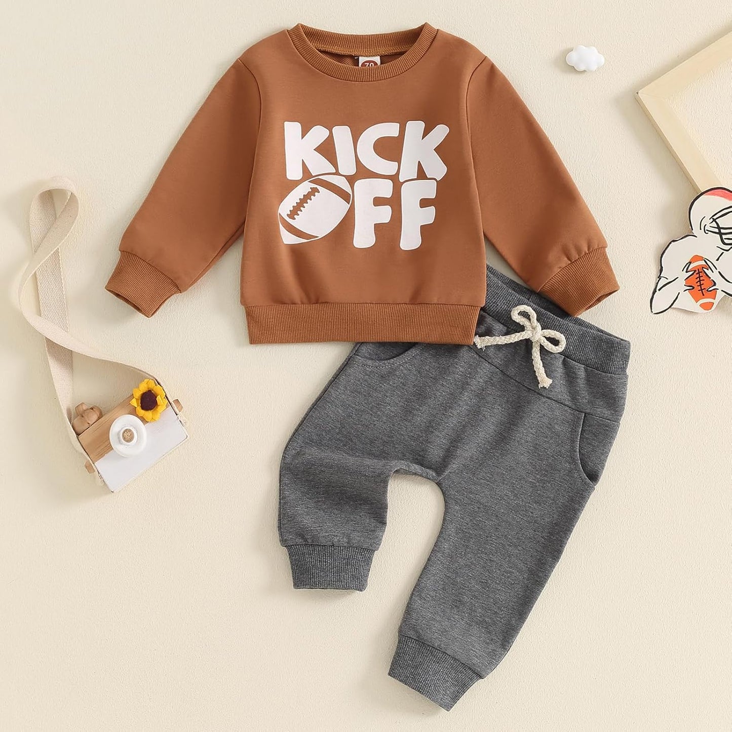 Baby Boy Clothes Fall 6 12 18 24 Months Football Long Sleeve Pullover Tops & Pant Sets Toddler Winter Outfits
