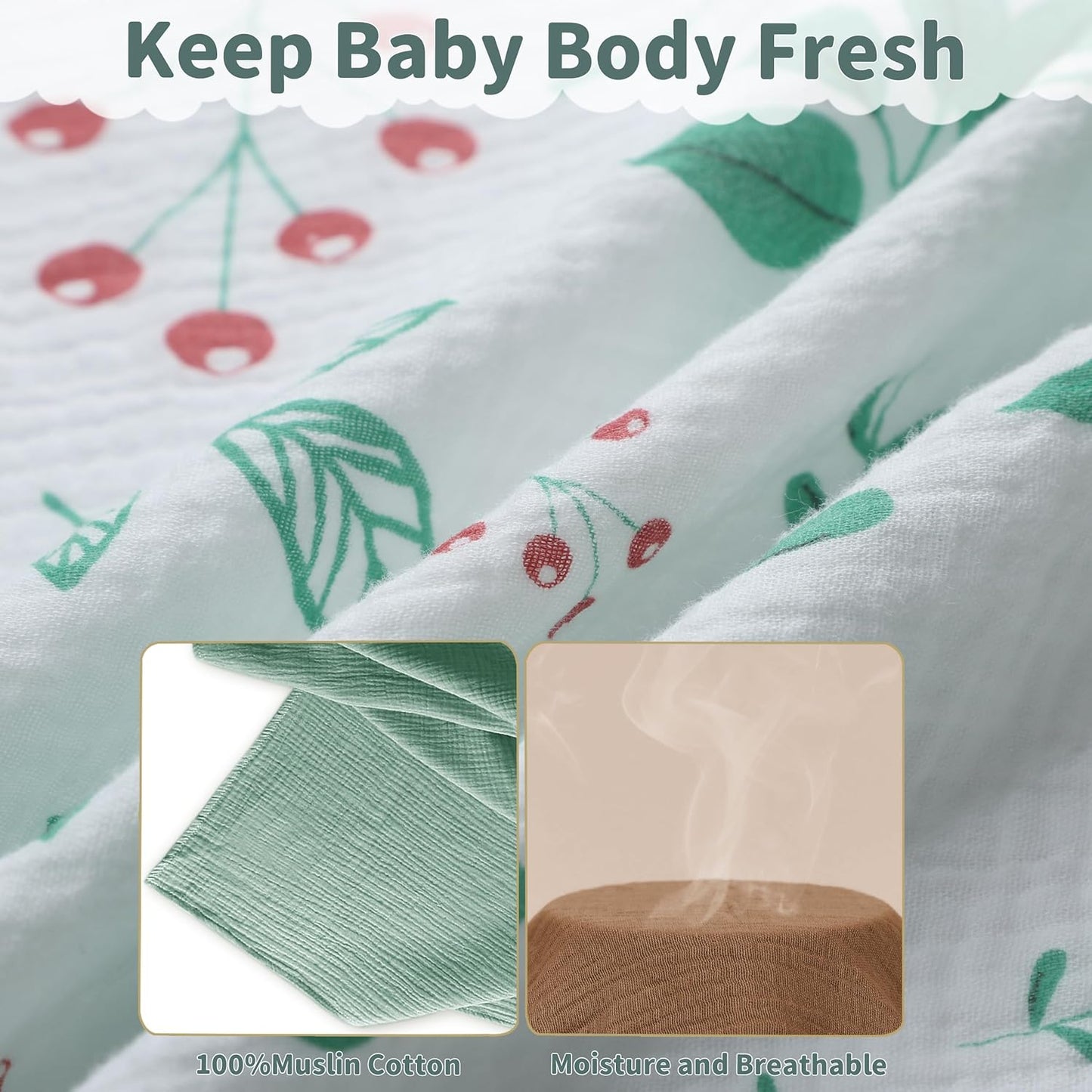 Muslin Swaddle Blankets for Newborn, 2 Pack Breathable Soft Receiving Blanket, Large 41 x 41 inches Swaddle Wrap Burping Clothes, Essentials Infant Shower Items. (Green & Leaves)