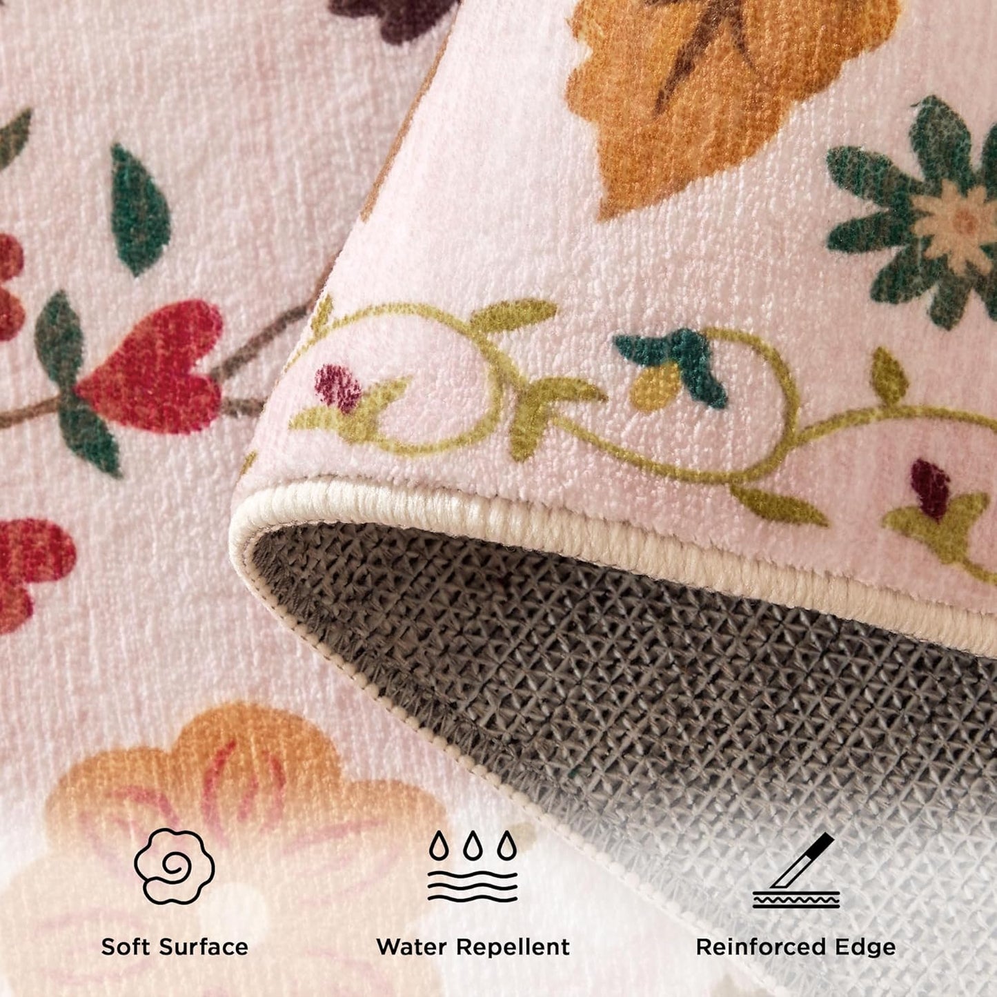 2x3 Washable Rug for Entryway, Floral Soft Small Area Rug, Non Slip Doormat Indoor Entrance Carpet, Flower Low Pile Front Door Throw Rug for Bedroom, Kitchen, Laundry, Bathroom, Pink/Beige