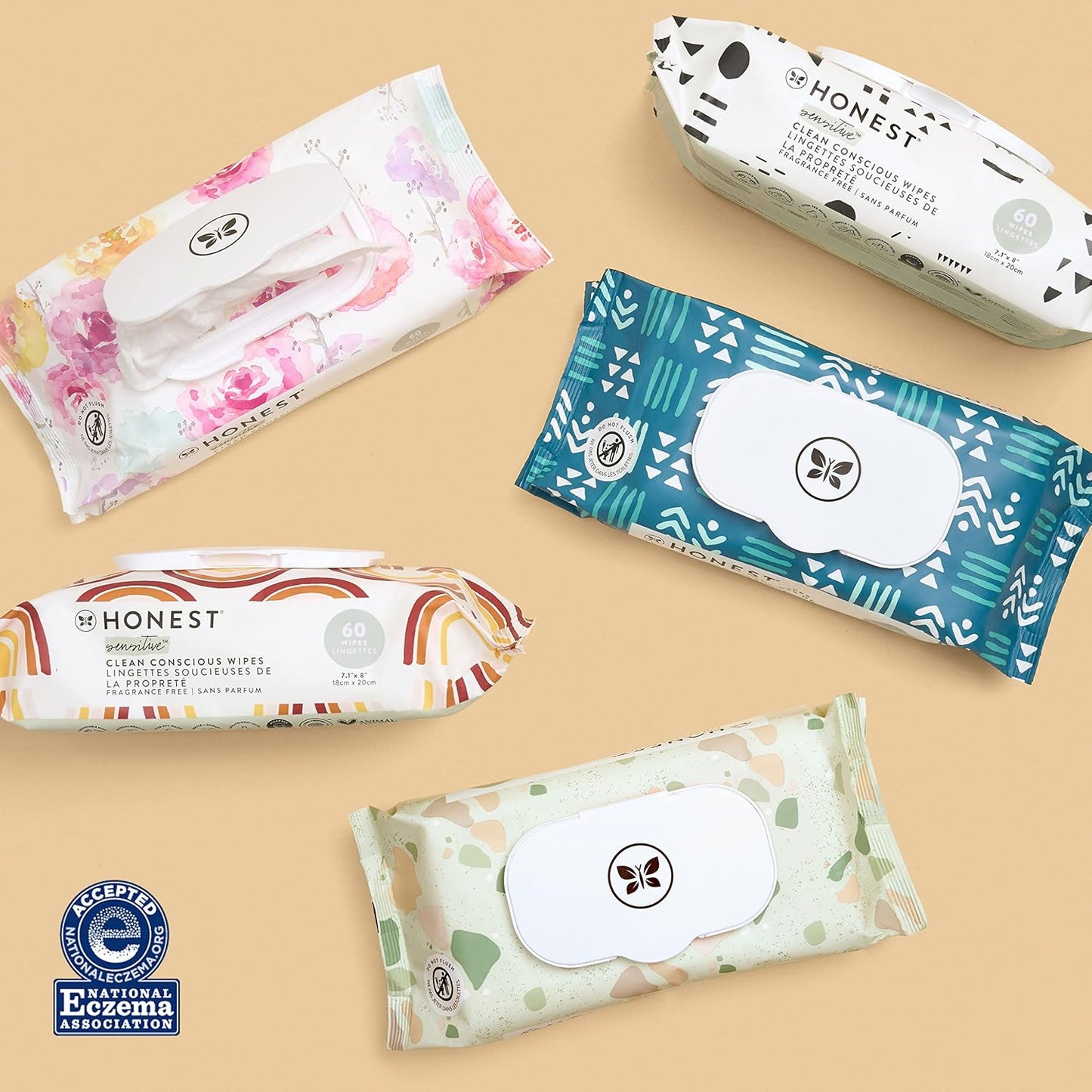 The Honest Company Clean Conscious Multi-Use Wipes | Hypoallergenic + Unscented for Sensitive Skin | Over 99% Water, Compostable, Plant Based, Baby Wipes | Pattern Play, 60 Count