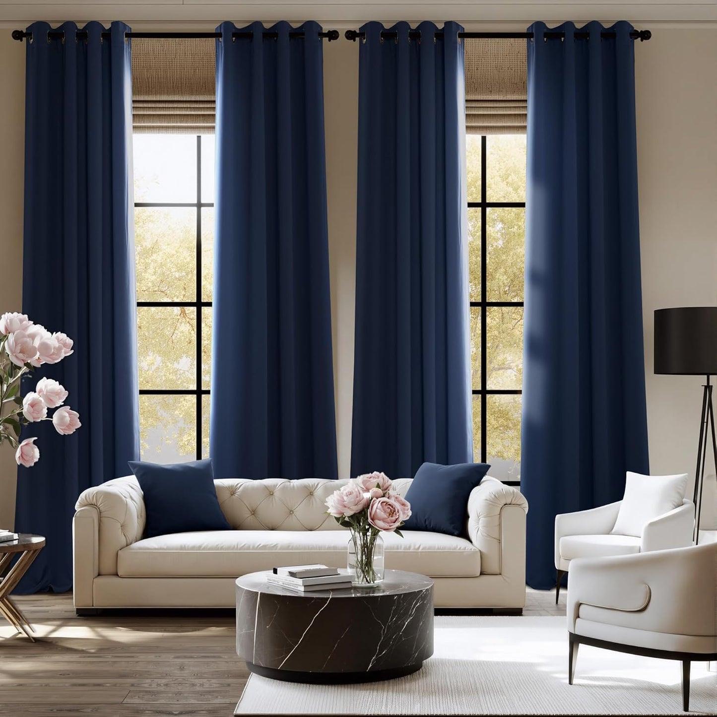 NICETOWN Navy Blue Blackout Curtains 72 inch Long, Thermal Insulated Grommet Privacy Energy Saving Shades for Bedroom, Living Room, Bathroom, Laundry, Patio, Closet, 2 Panels, W52 x L72
