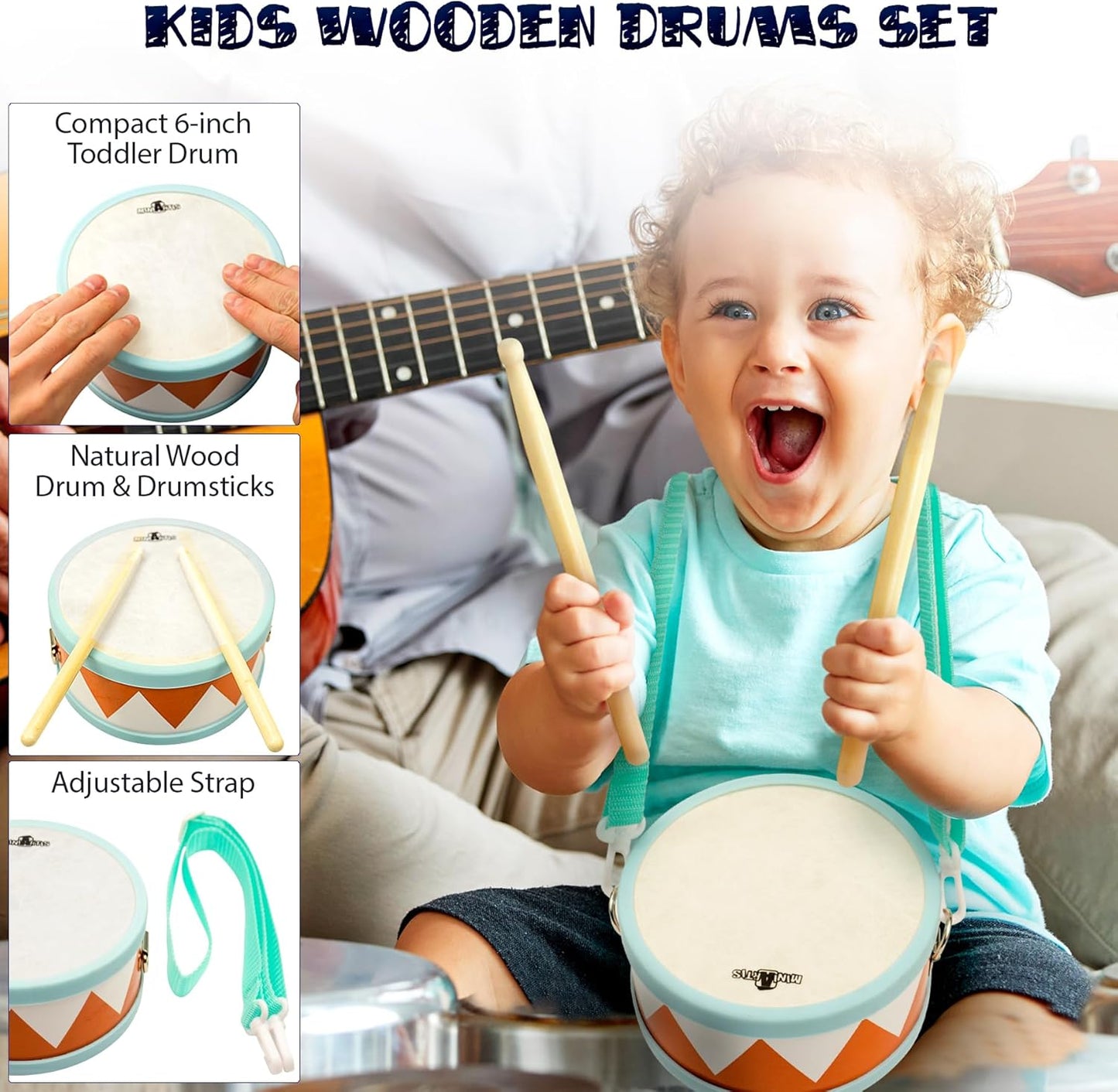 MINIARTIS Toddler Musical Instruments - Montessori Wooden Musical Toys for Toddlers 1-3 | Modern Boho Baby Drum Set with Neutral Colors Percussion Instruments | Kids Preschool Educational 3+