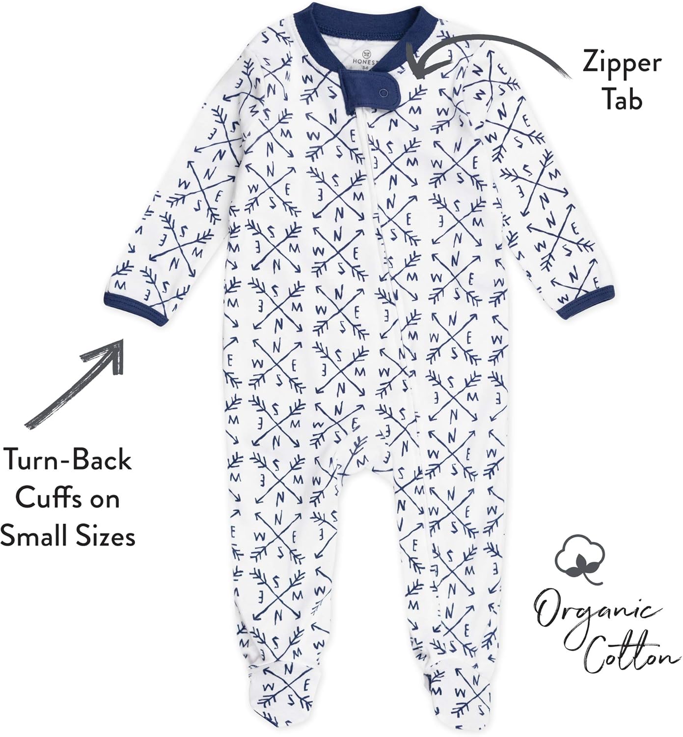 HonestBaby Baby Sleep N' Play One-Piece Zip-Front Footed Organic Cotton Pajama Sleeper