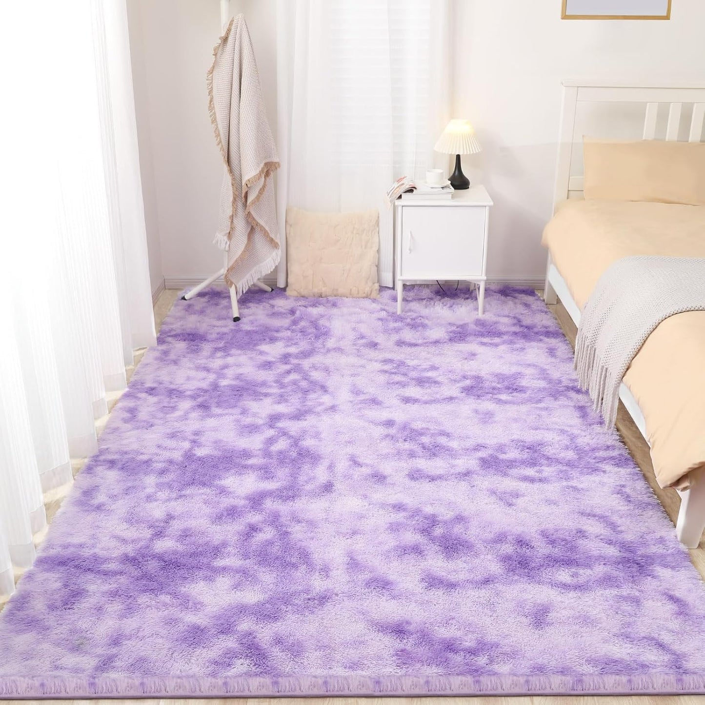 Luxury 4x6 Area Rug, Ultra Soft Rugs for Living Room, Plush Carpet Rugs for Bedroom, Non-Slip Indoor Rug for Nursery, Study Room, Playroom, Home Decor, Tie-Dyed Purple