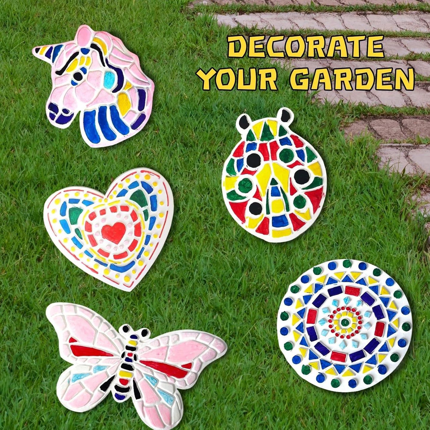 EggSun 8Pcs Stepping Stones Painting Craft Kit for Kids 4 8 6, DIY Garden Stones Outdoor Paint Your Own Ceramic Unicorn Arts and Crafts for Boys Girls Ages 4 7 9 10 12 Birthday Gifts