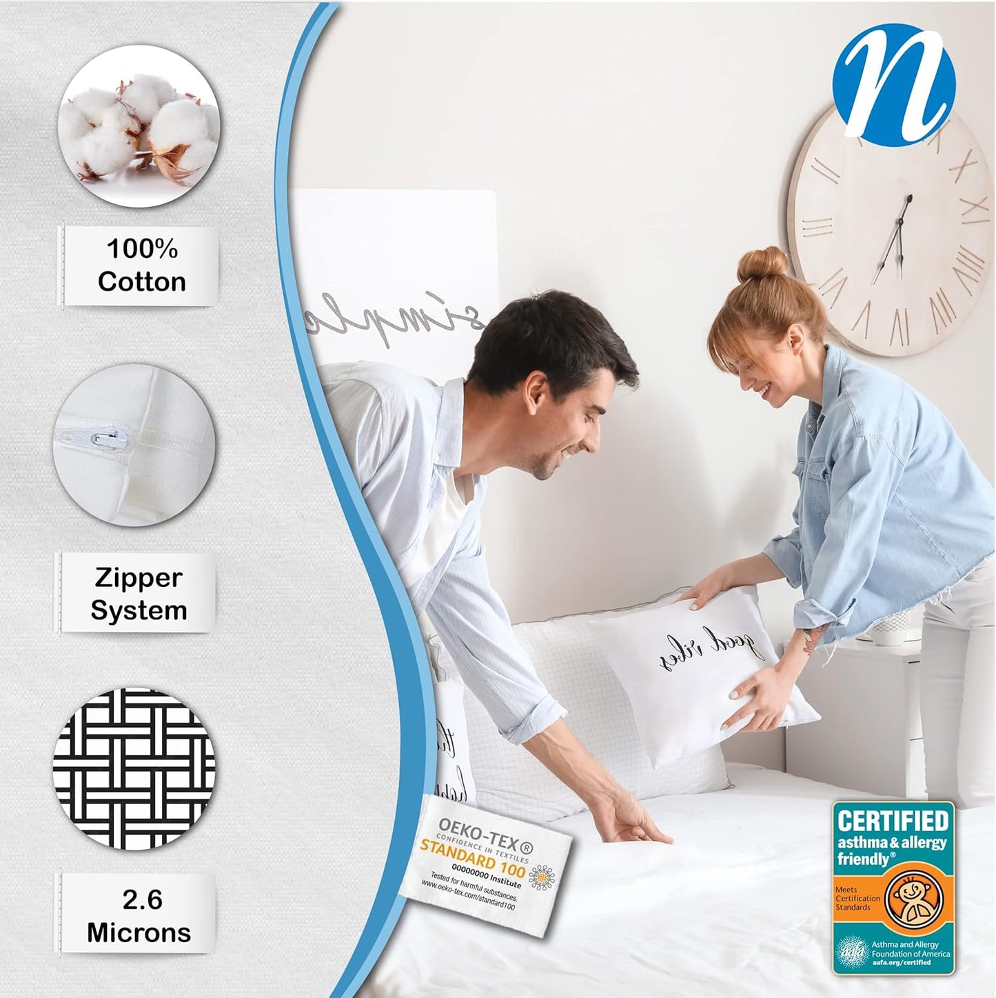 National Allergy Superior 100% Cotton California King Mattress Protector Zippered - 73" x 84" x 9" - Hypoallergenic Bed Encasement - Breathable Dust Proof Cover - Oeko-TEX Standard 100 Certified