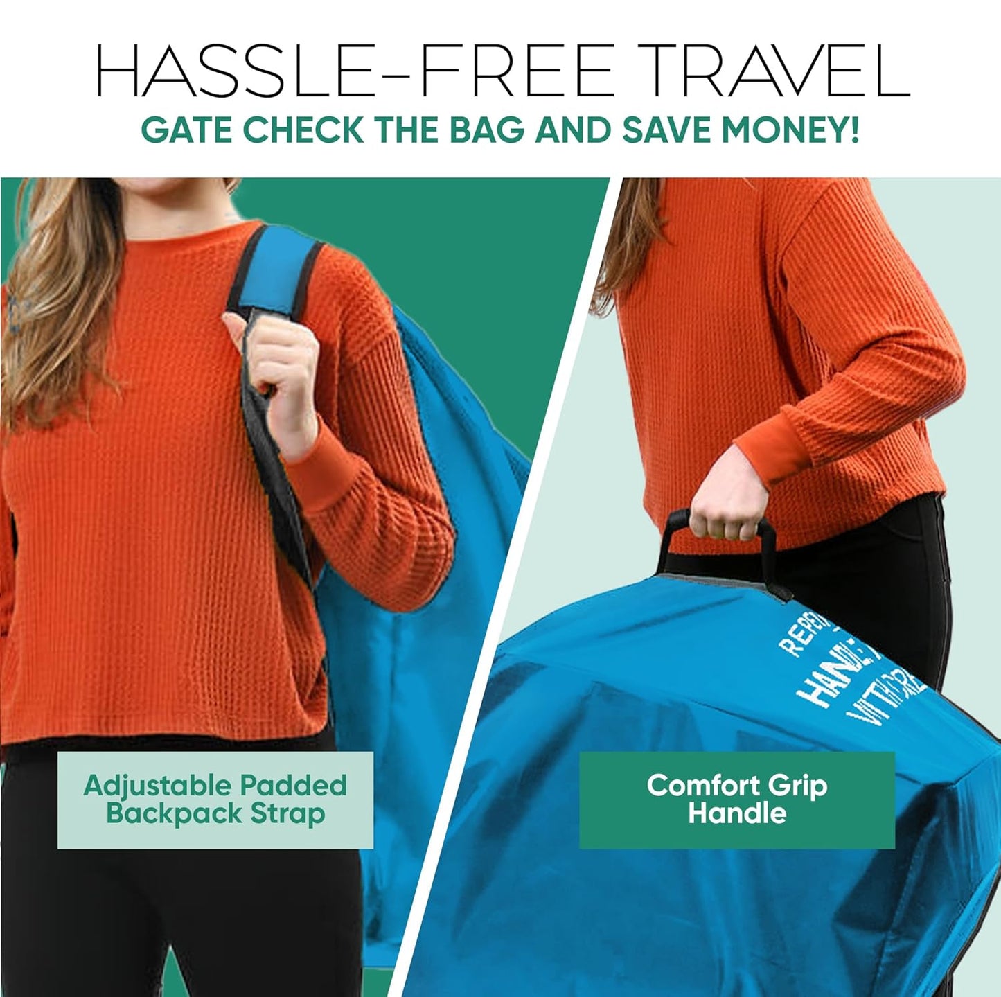 reperkid Large Stroller Bag for Airplane Travel, Blue, 47" H x 24" W x 15" D, Fits Most Large, Single, Double, Jogging Strollers – Premium Waterproof Cover, Adjustable Shoulder Straps