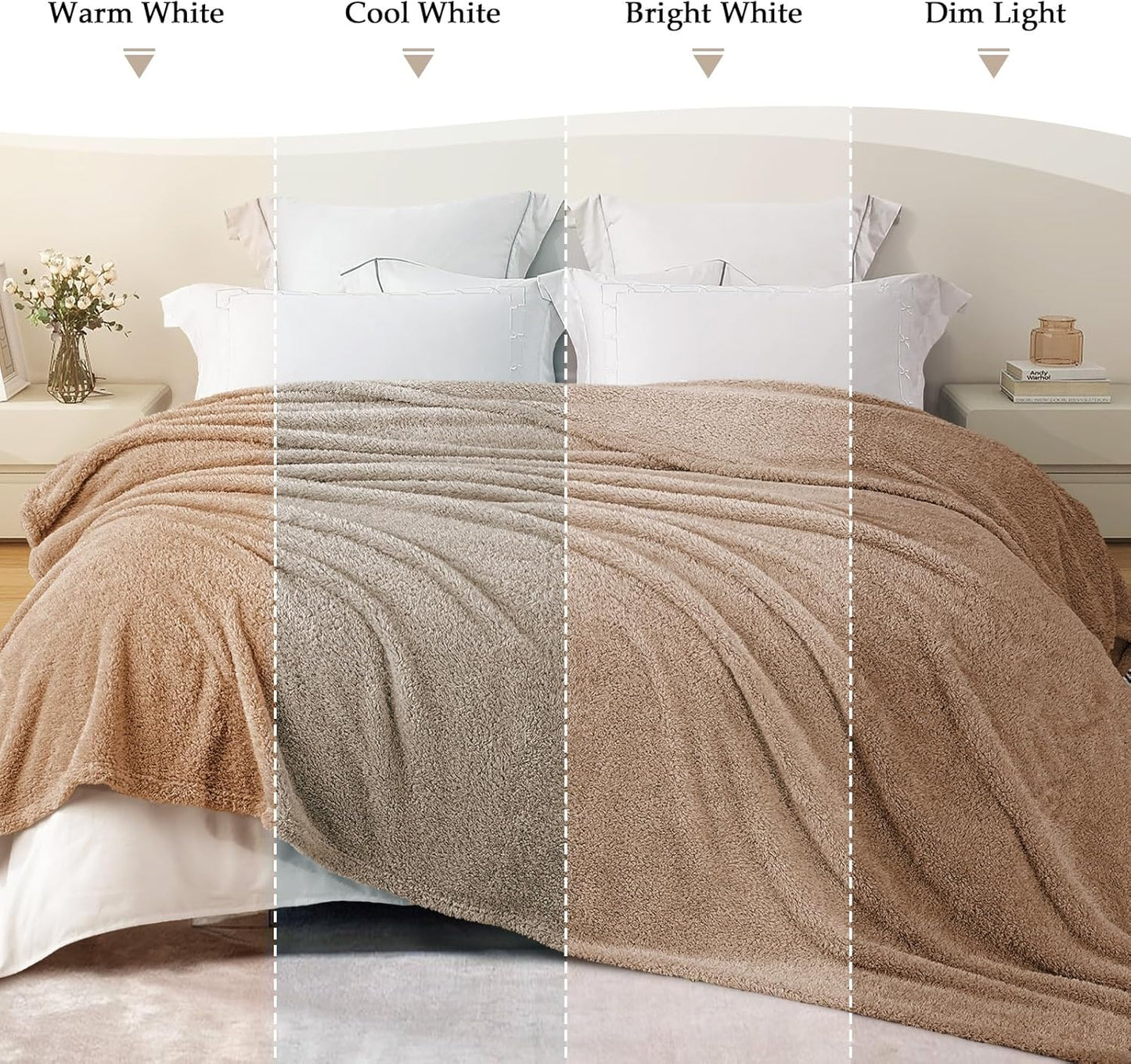 Exclusivo Mezcla Fleece Blanket for Couch, Soft and Cozy Queen Blankets for Women Men Girls Kids, Suitable for All Seasons, Camel, 90x90 Inches