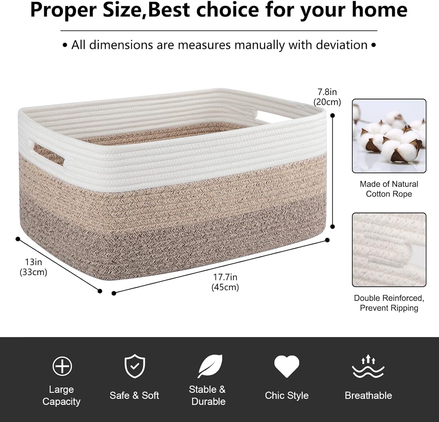 Large Storage Basket for Organizing, Woven Rope Basket for Shelves, Closet Organizer Bins for Clothes, Blanket, Toys, Baby Nursery Storage, 17.7" x 13" x 7.87", 3 Packs Gradient Yellow