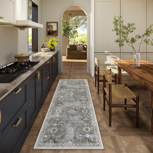 Washable Runners for Hallways Kitchen Rugs: 2'6"x8' Runner Rug Stain Resistant Non Slip Low Pile Soft Carpet Runners for Hallways Indoor Entryway Kitchen Laundry Room Bedroom Bathroom Farmhouse