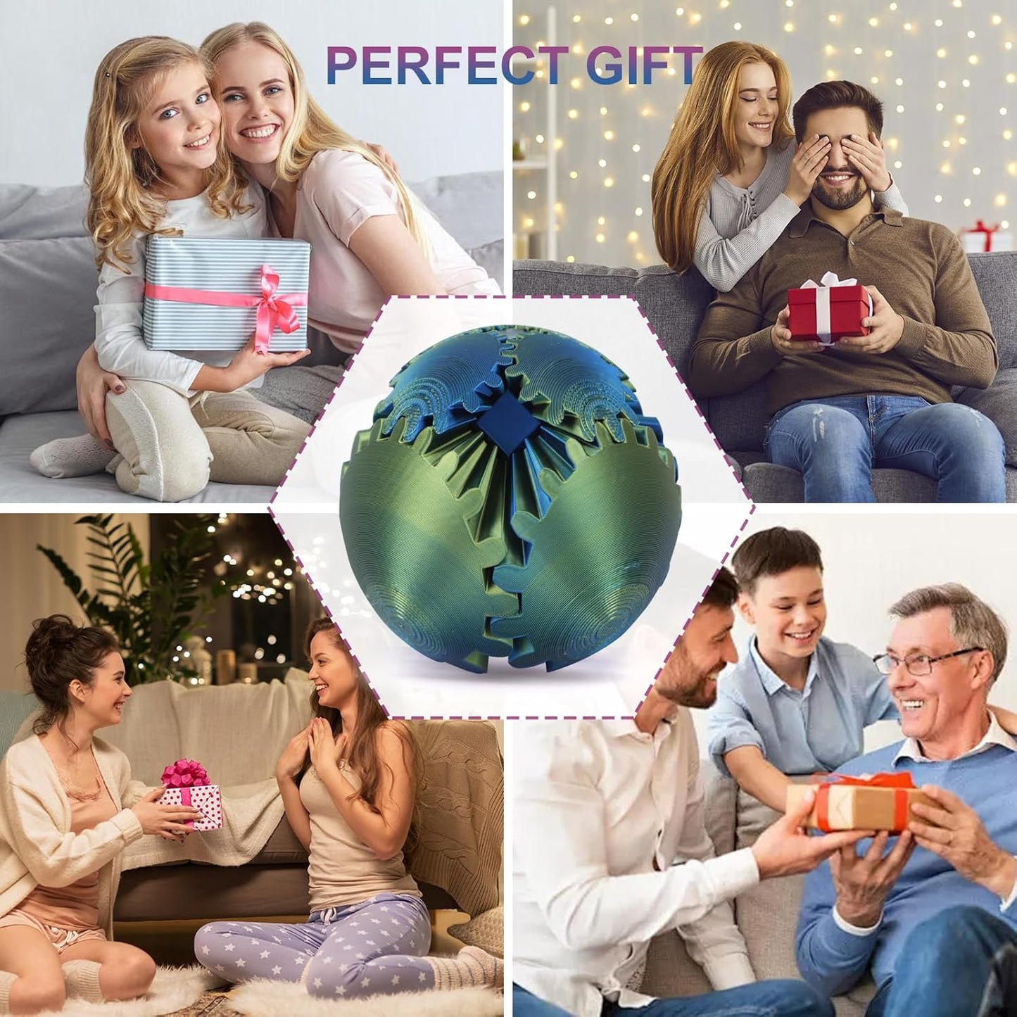 Gear Ball, Gear Sphere, 3D Printed Gear Ball Spin Ball Cube Fidget Toys GearSphere Ball, Stress Ball, Gear Sphere Desk Toy, Fidget Ball, Gear Toy for Stress and Anxiety Relaxing (Laser Color B)