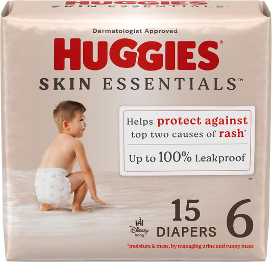 Huggies Size 6 Diapers, Skin Essentials Baby Diapers, Size 6 (35+ lbs), 15 Count, Packaging May Vary