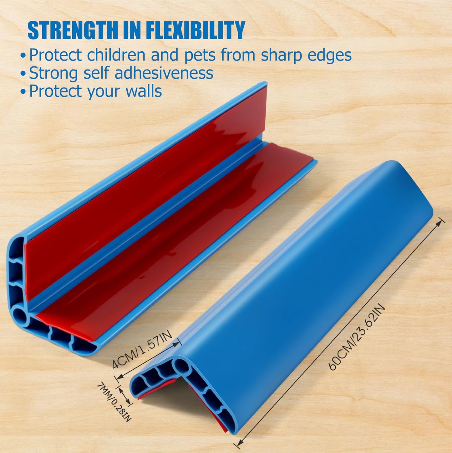 Wall Corner Edge Protector 4 Pack,1.57x1.57x23.62x0.28 inch Soft Baby Proof Corner Guards for Sharp Edges, Self-Adhesive Corner Protectors for Home, Kindergarten,Thickness-7mm(0.28 in)