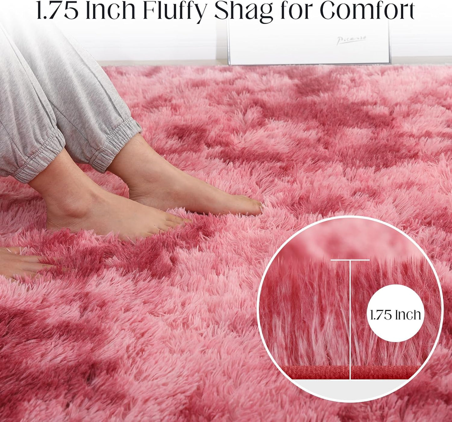 Luxury 3x5 Area Rug, Ultra Soft Rugs for Living Room, Plush Carpet Rugs for Bedroom, Non-Slip Indoor Rug for Nursery, Study Room, Playroom, Home Decor, Tie-Dyed Dark Pink